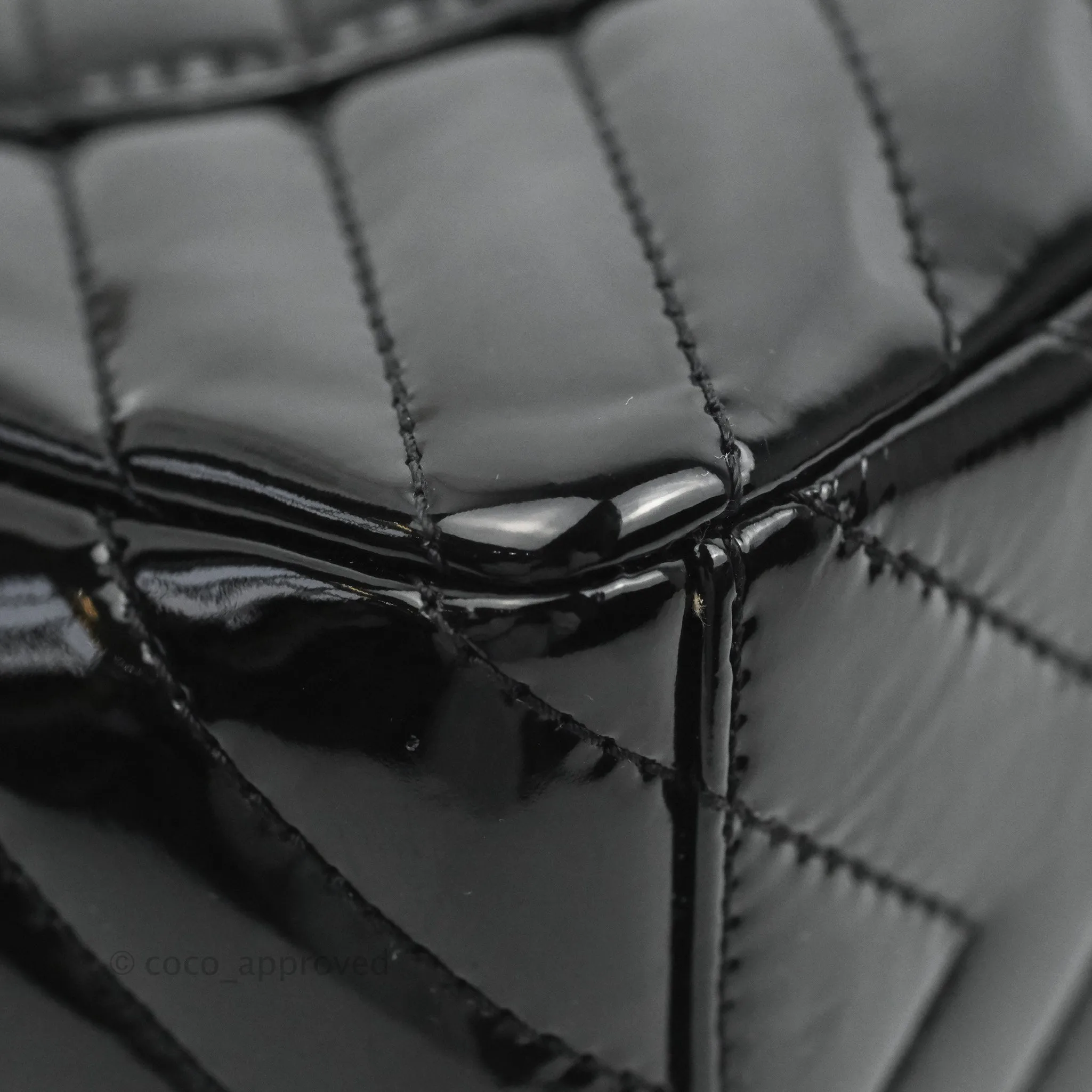 Chanel Single Flap Maxi Chevron Black Patent Silver Hardware
