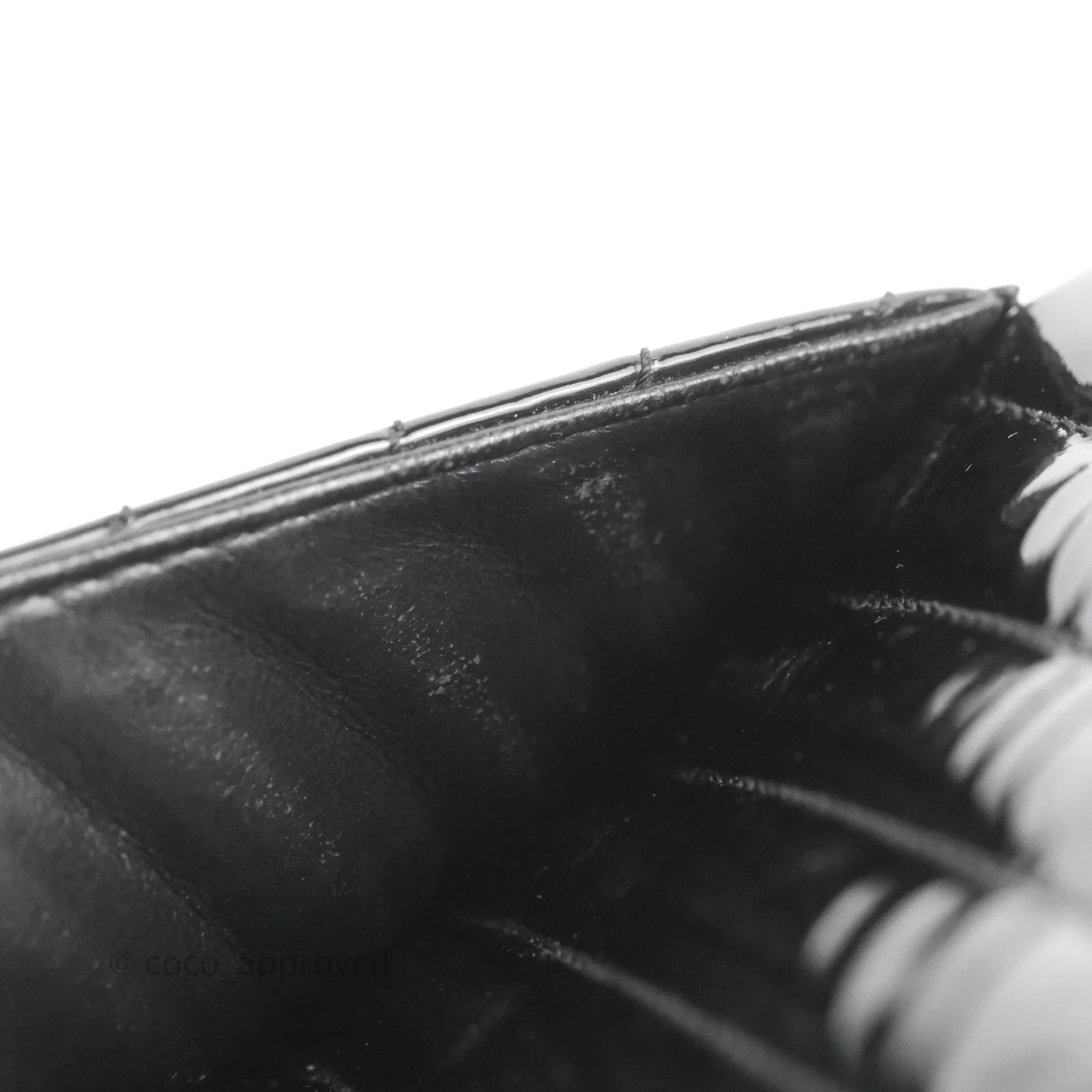 Chanel Single Flap Maxi Chevron Black Patent Silver Hardware