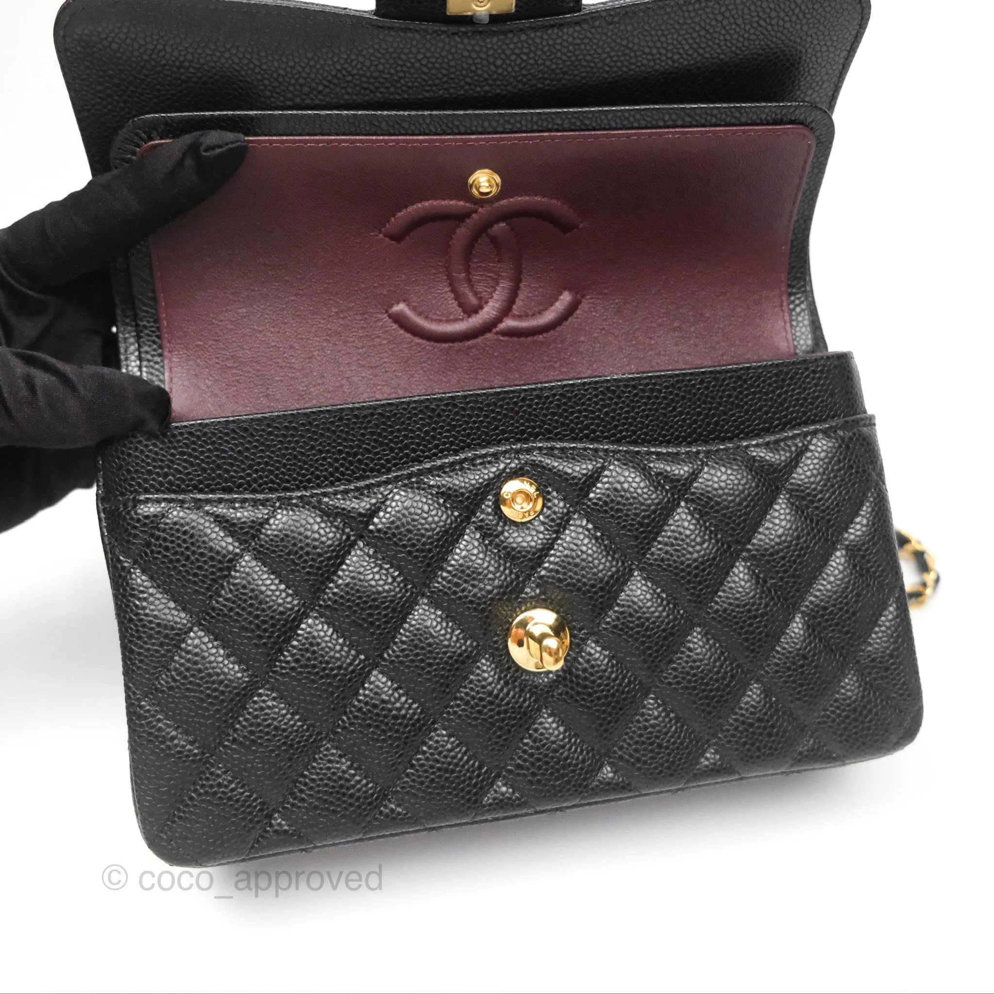 Chanel Small Classic Flap Quilted Black Caviar Gold Hardware