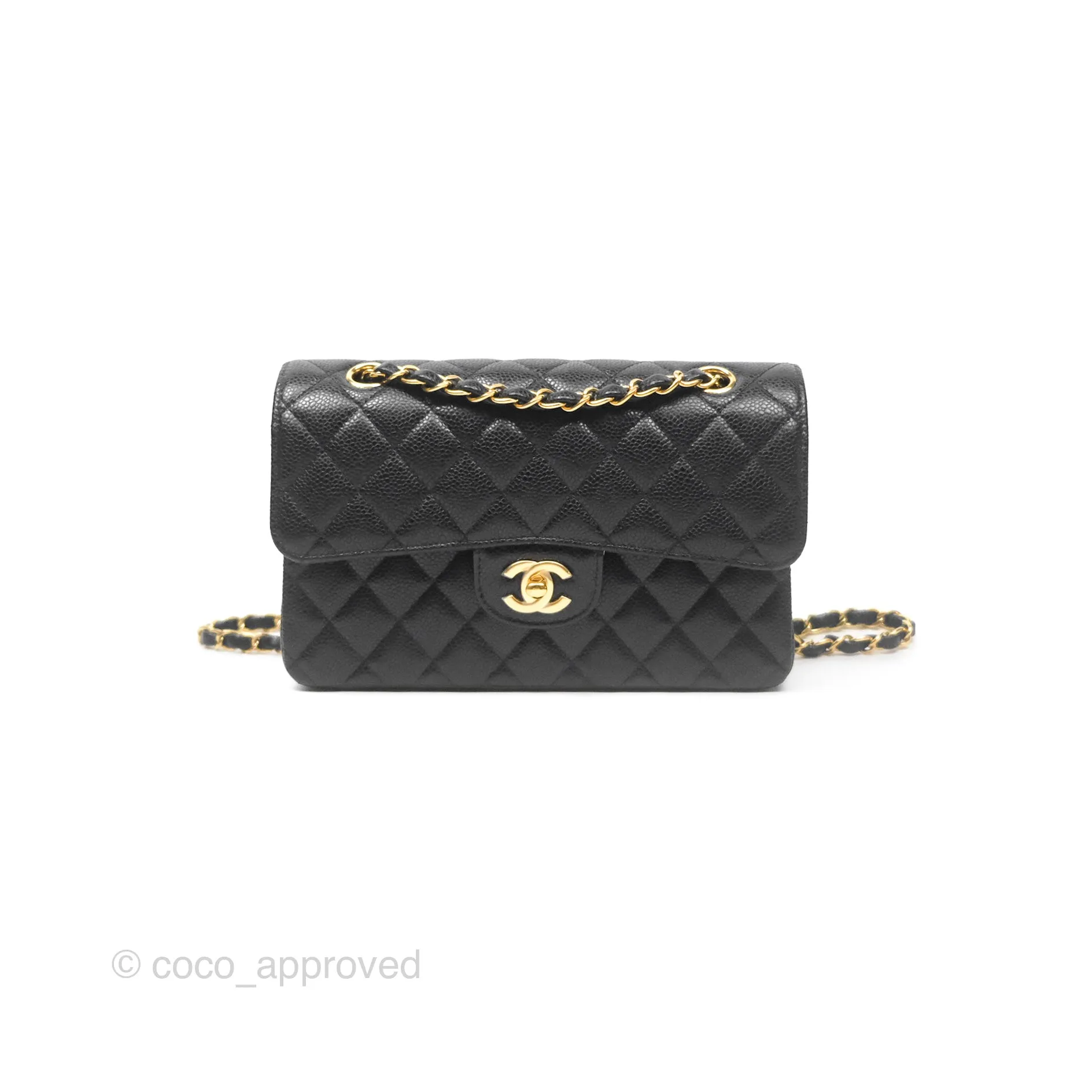 Chanel Small Classic Flap Quilted Black Caviar Gold Hardware