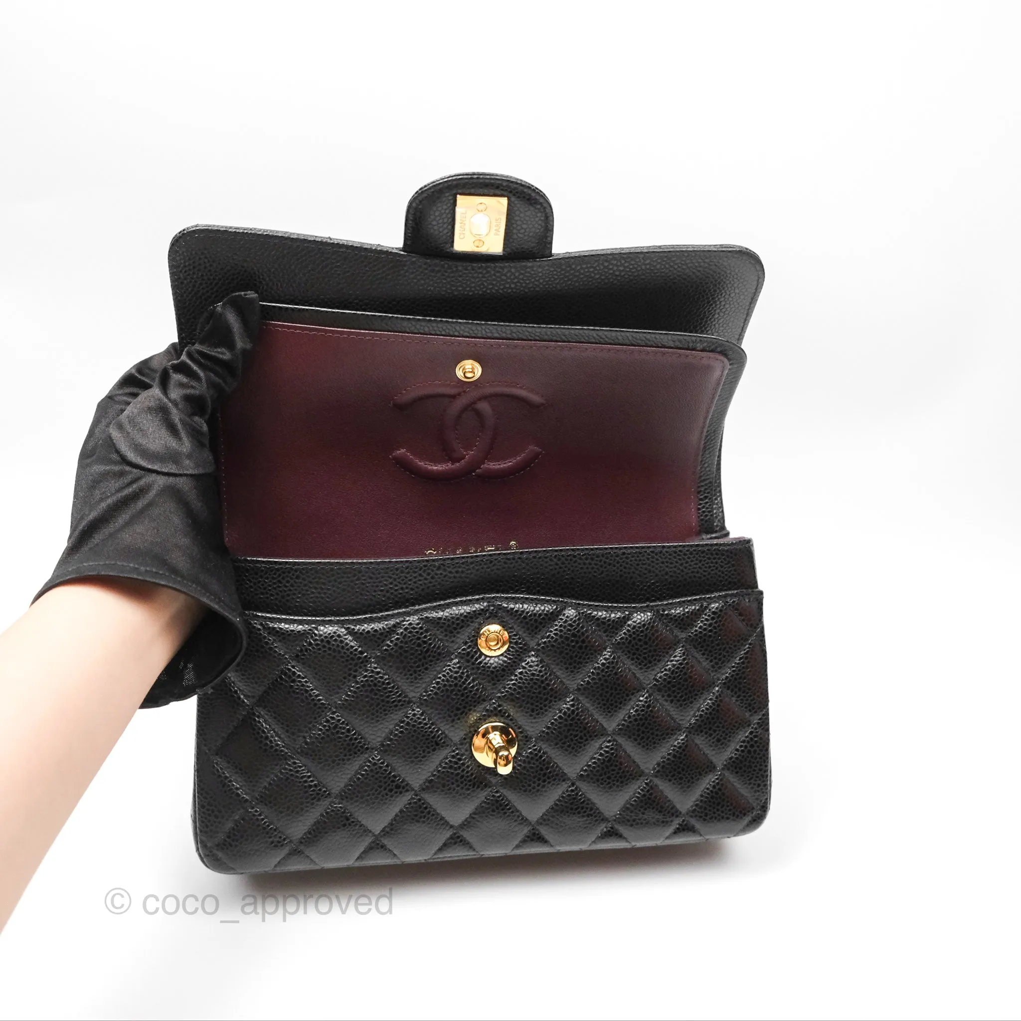 Chanel Small Classic Flap Quilted Black Caviar Gold Hardware