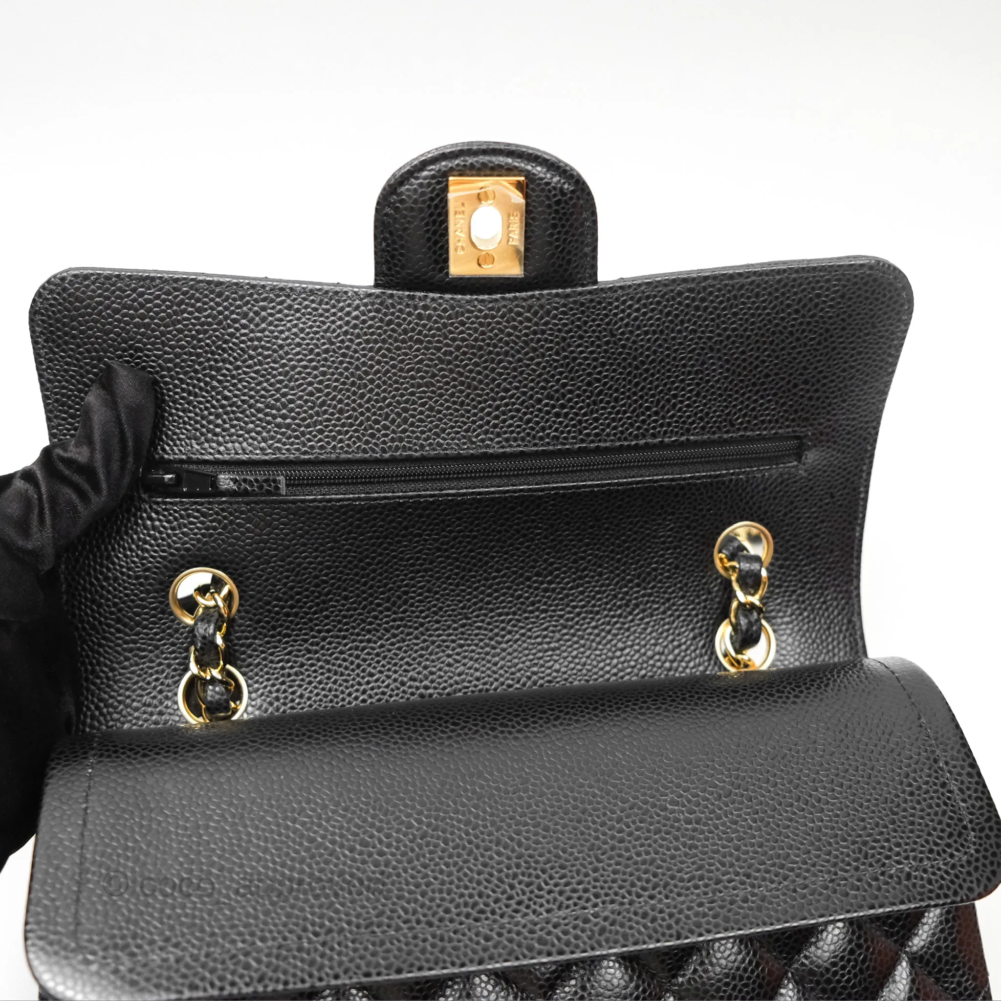 Chanel Small Classic Flap Quilted Black Caviar Gold Hardware