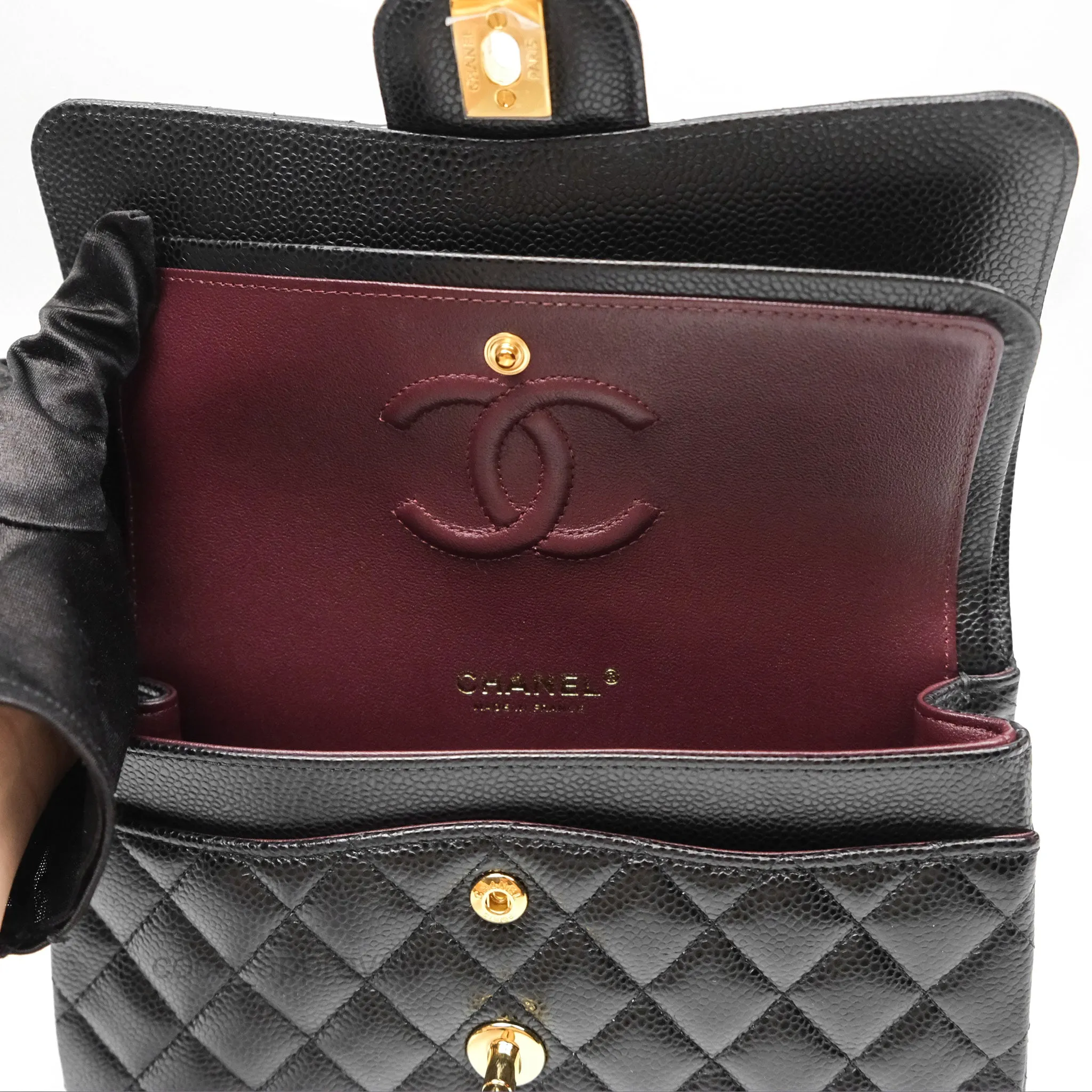 Chanel Small Classic Flap Quilted Black Caviar Gold Hardware