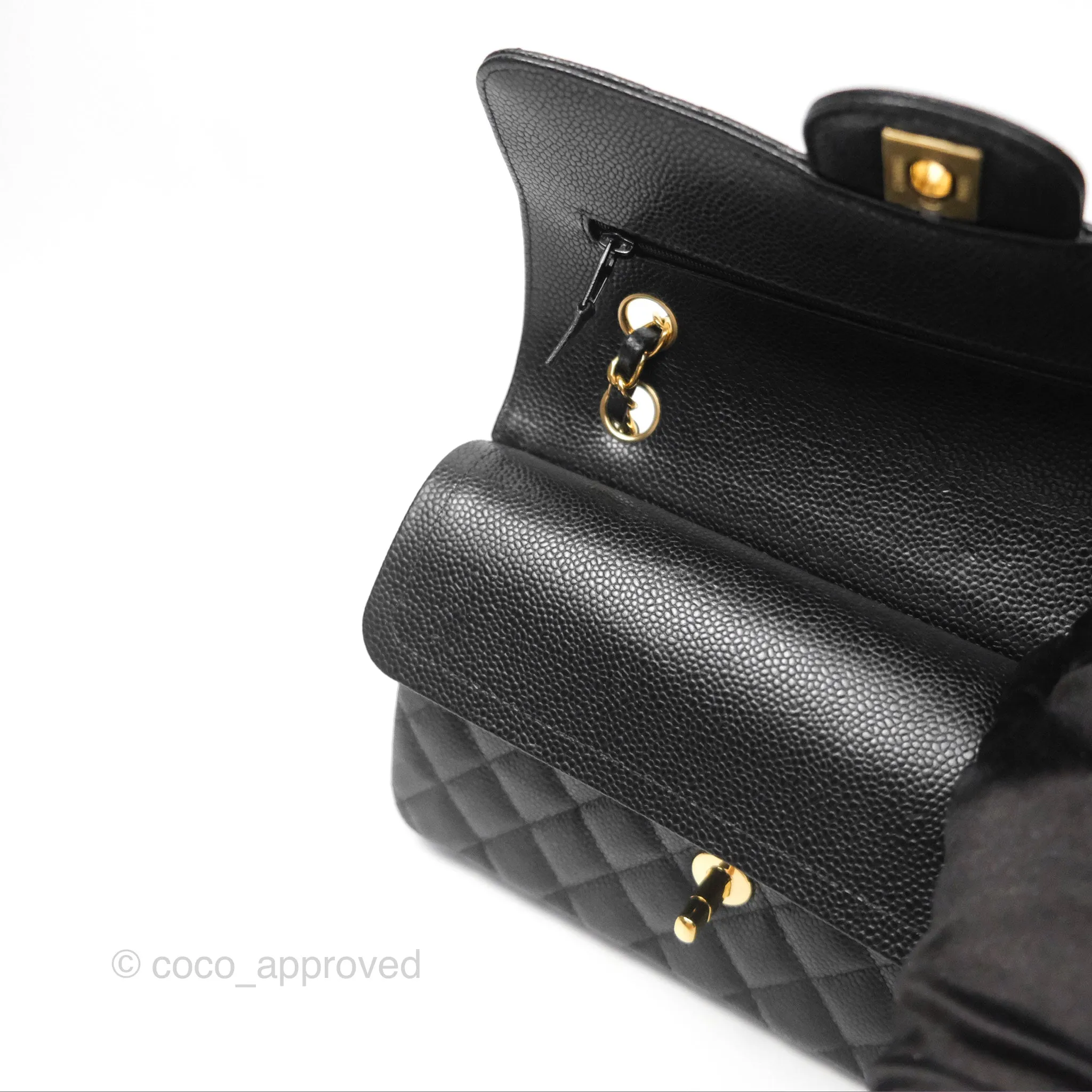 Chanel Small Classic Flap Quilted Black Caviar Gold Hardware