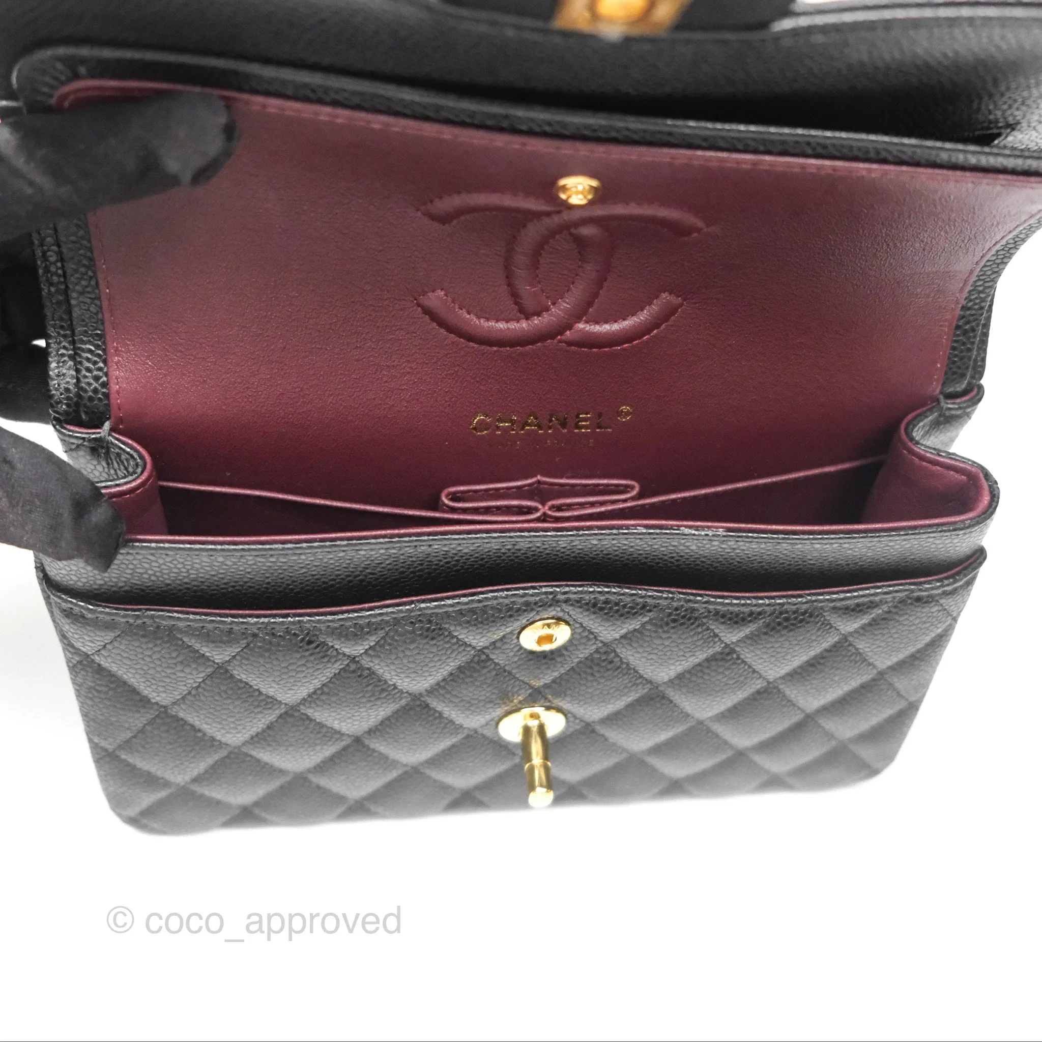 Chanel Small Classic Flap Quilted Black Caviar Gold Hardware