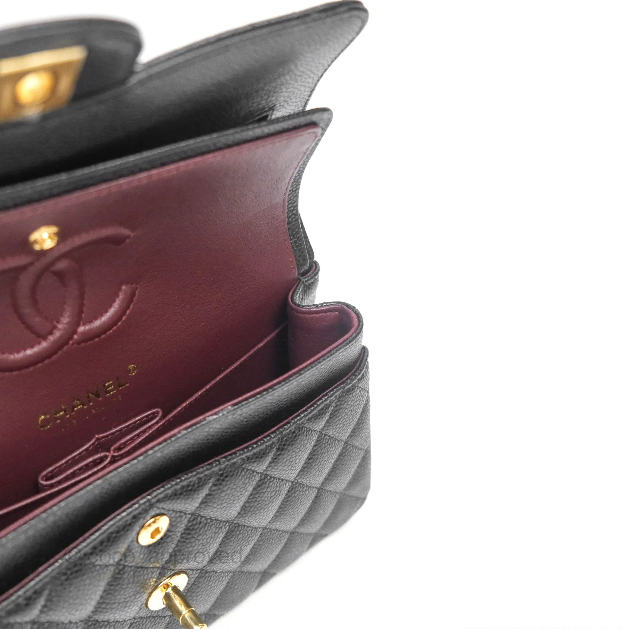 Chanel Small Classic Flap Quilted Black Caviar Gold Hardware