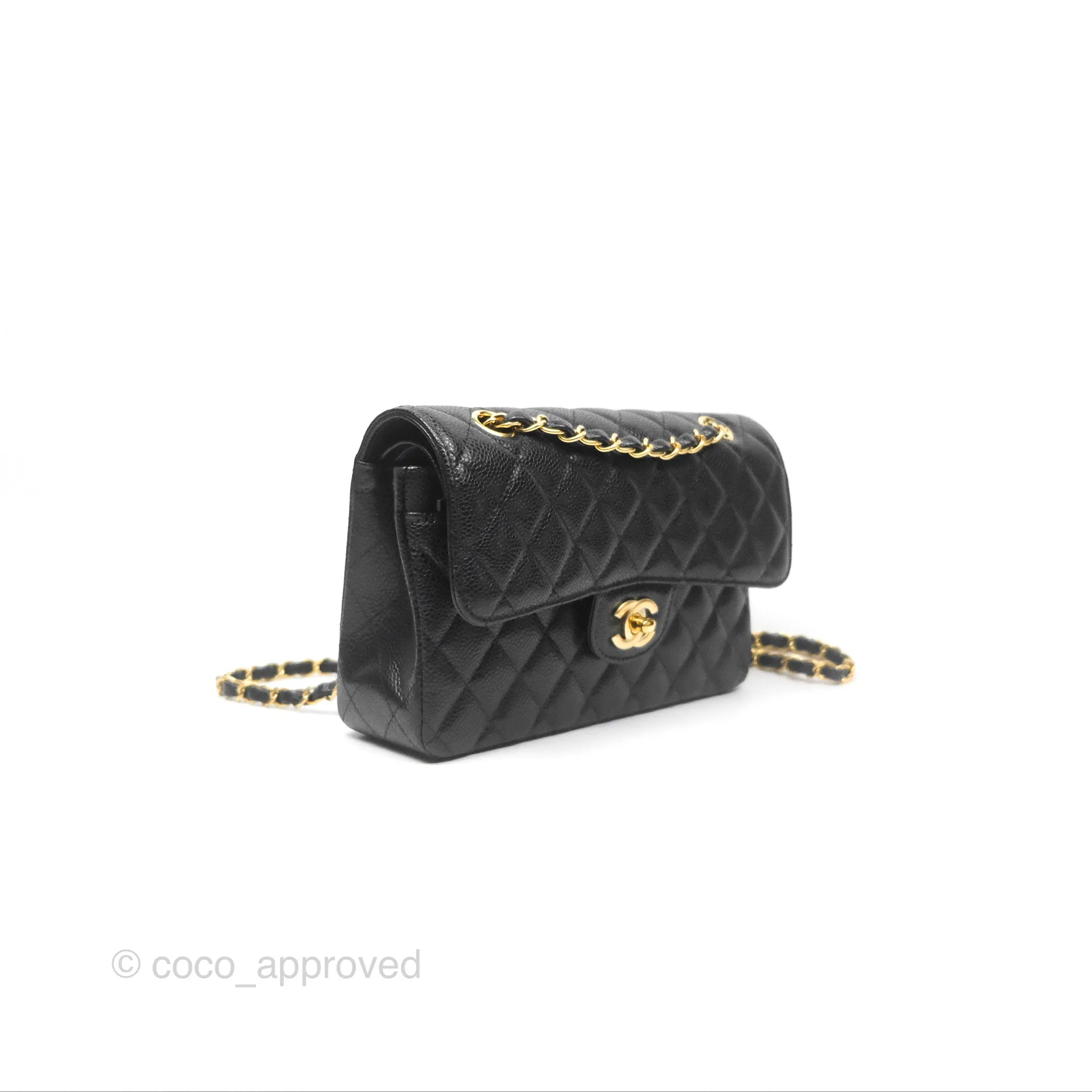 Chanel Small Classic Flap Quilted Black Caviar Gold Hardware