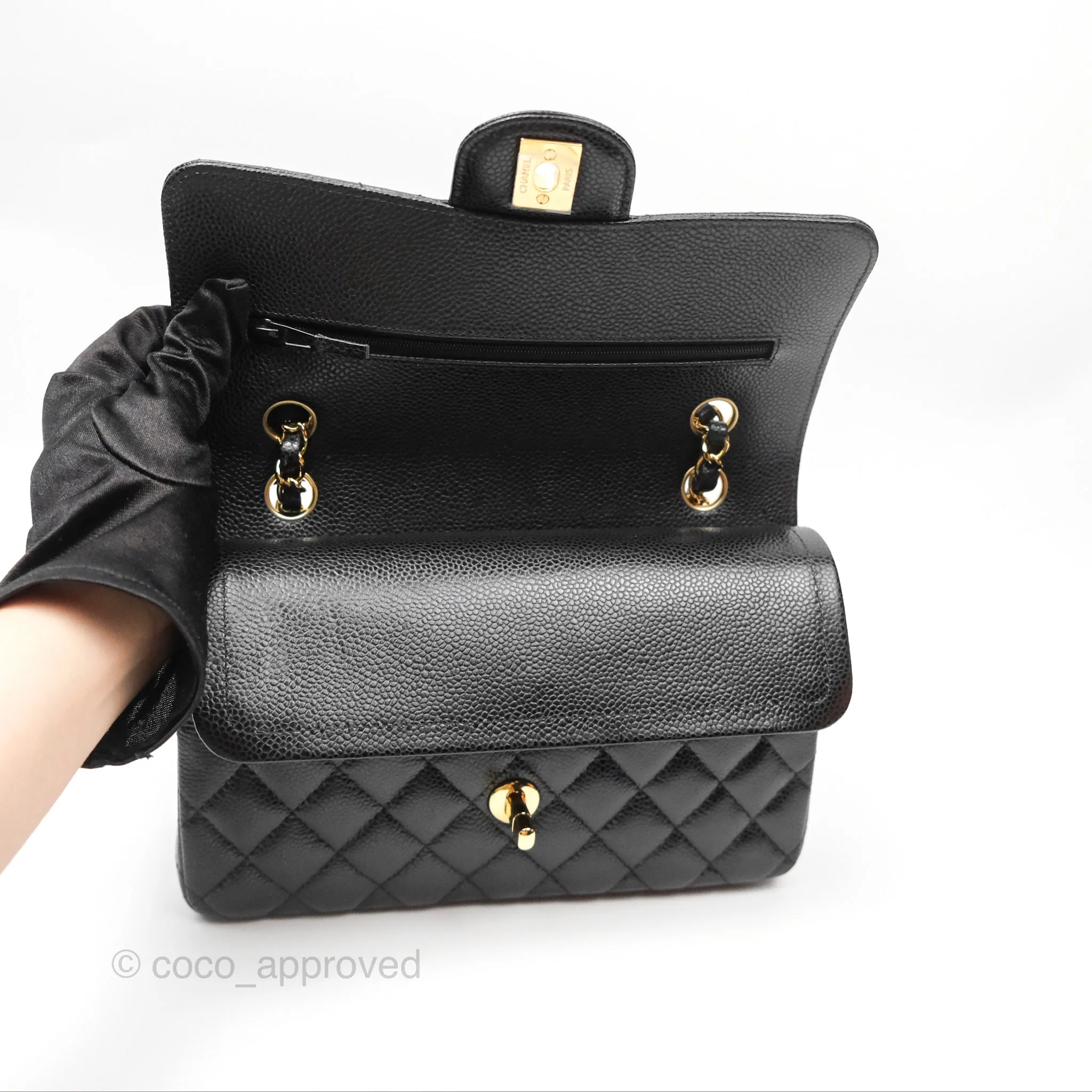 Chanel Small Classic Flap Quilted Black Caviar Gold Hardware