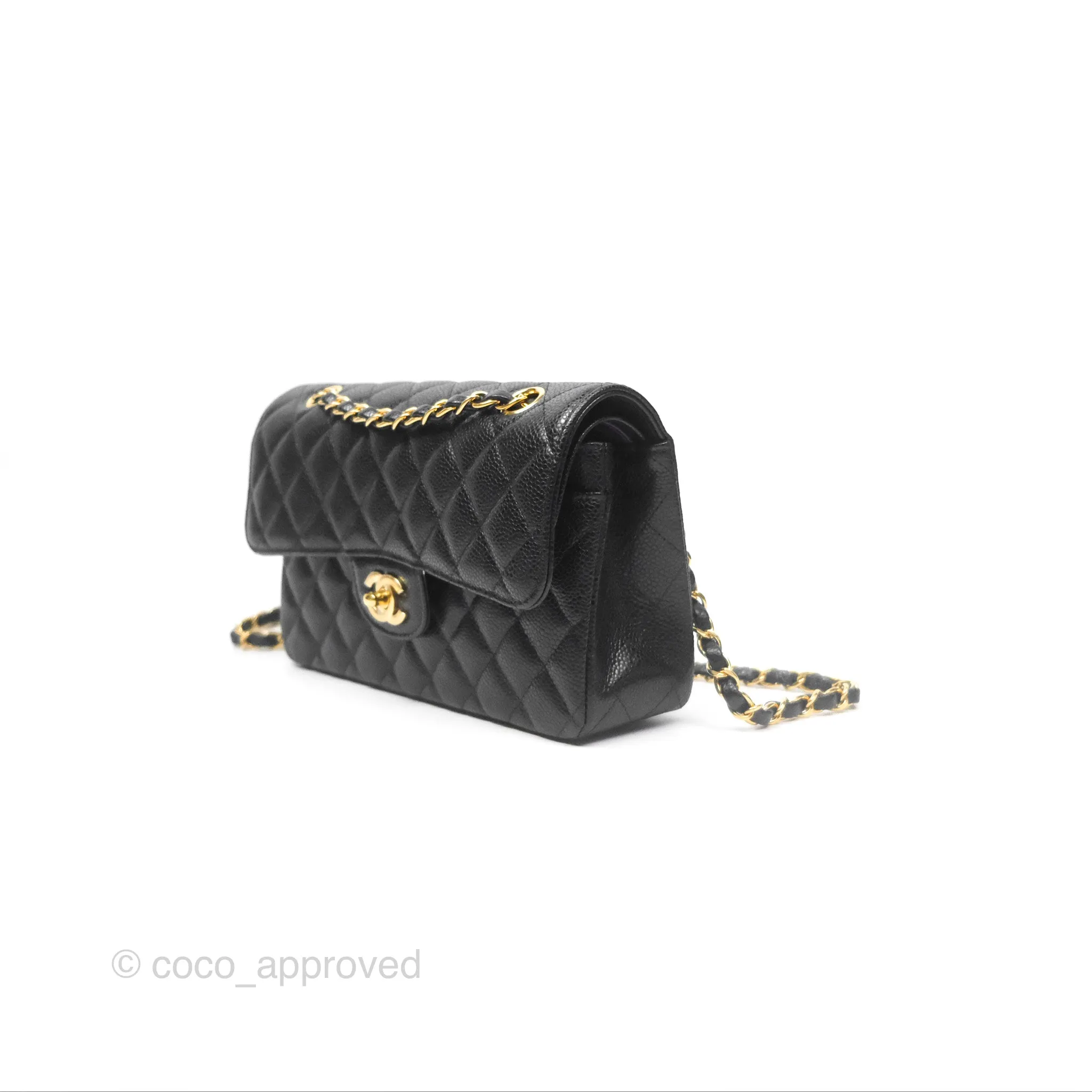 Chanel Small Classic Flap Quilted Black Caviar Gold Hardware