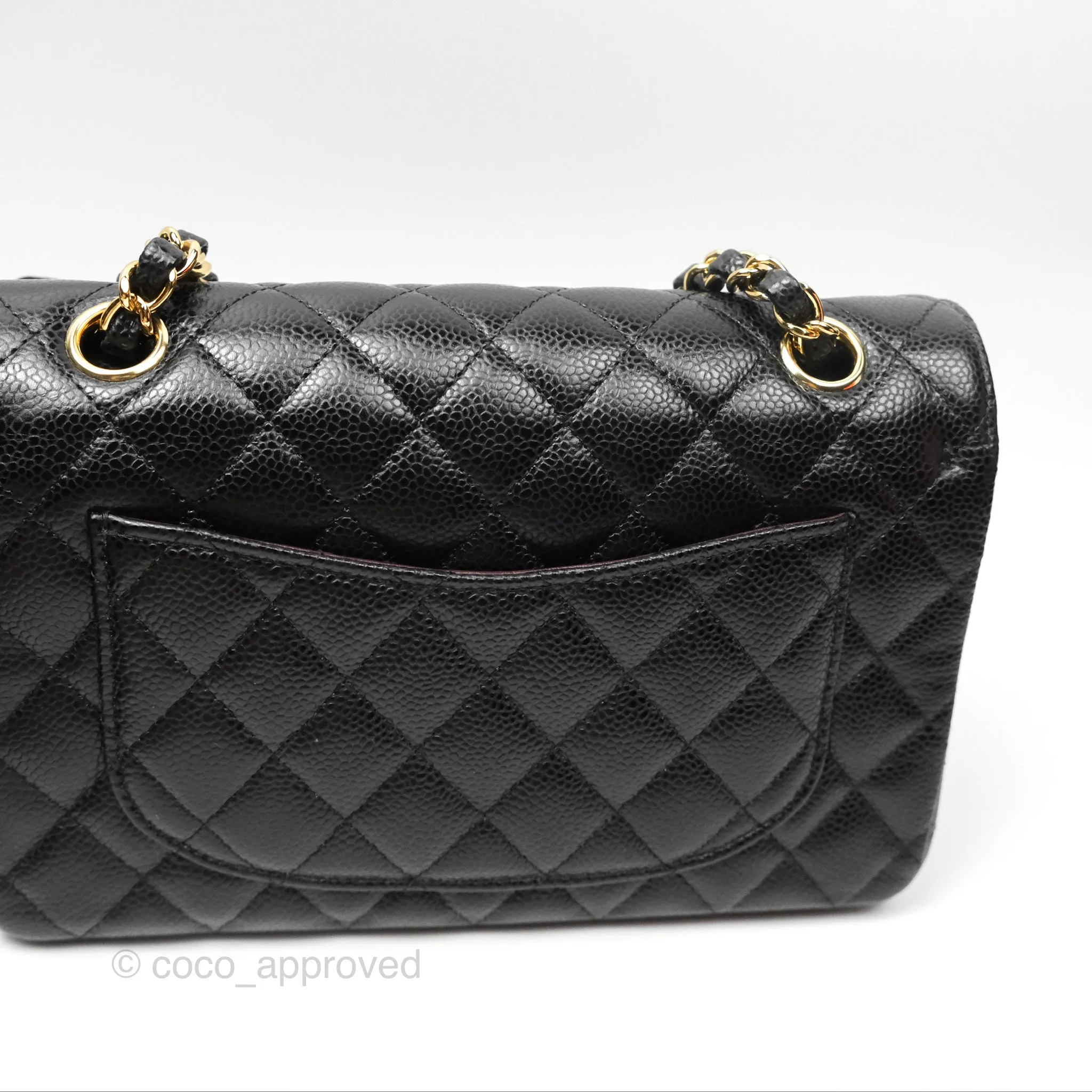 Chanel Small Classic Flap Quilted Black Caviar Gold Hardware