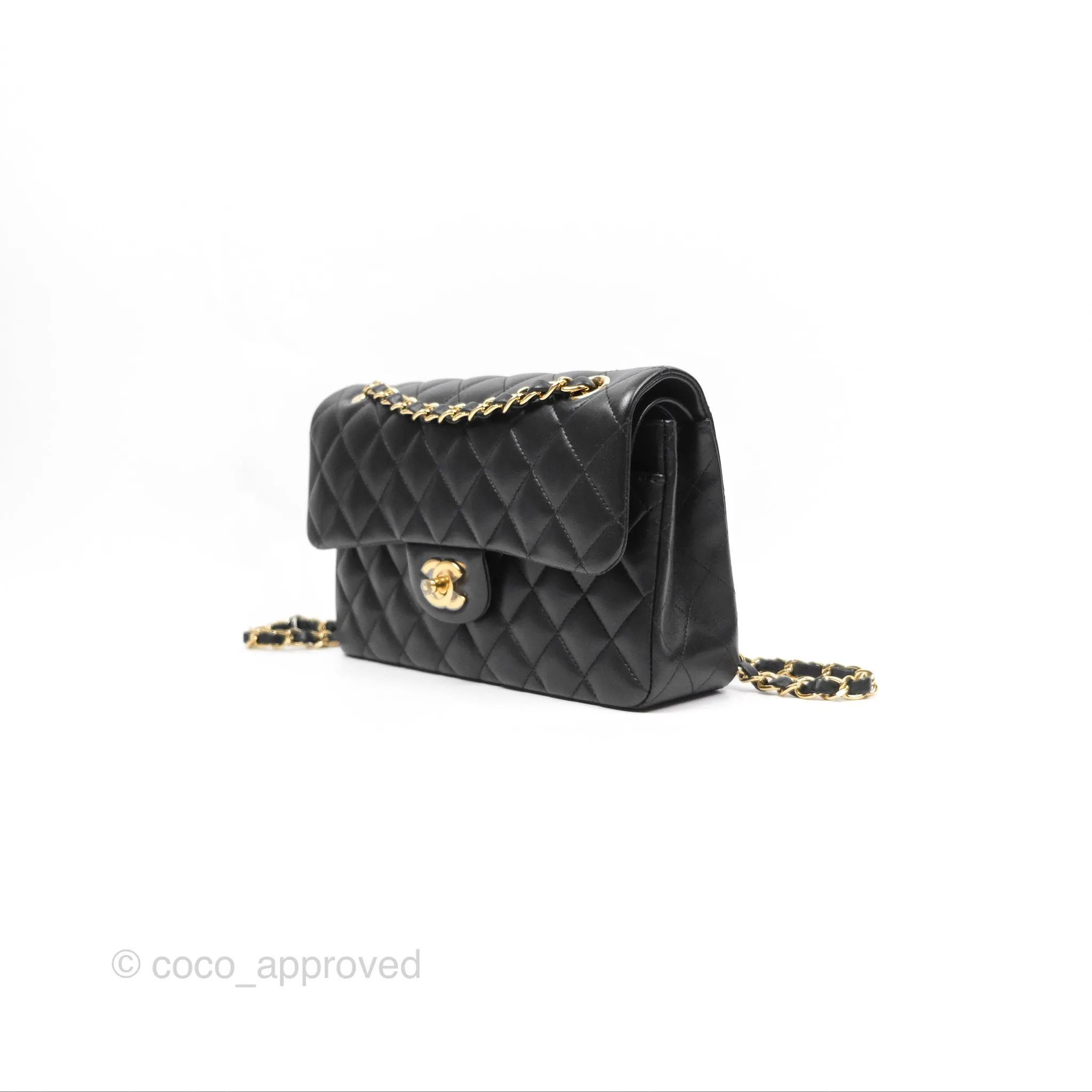 Chanel Small Classic Flap Quilted Black Lambskin Gold Hardware