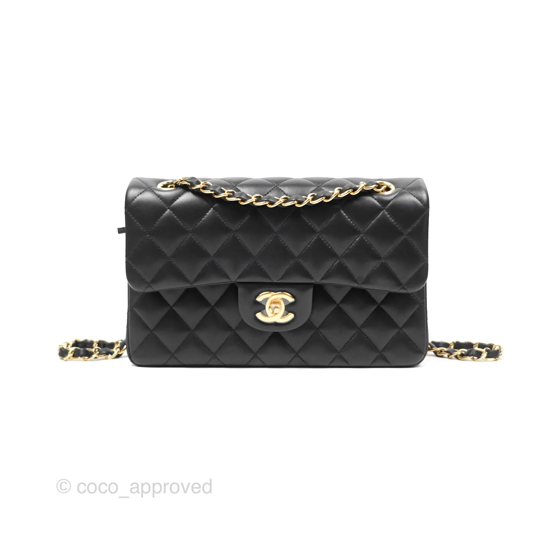 Chanel Small Classic Flap Quilted Black Lambskin Gold Hardware