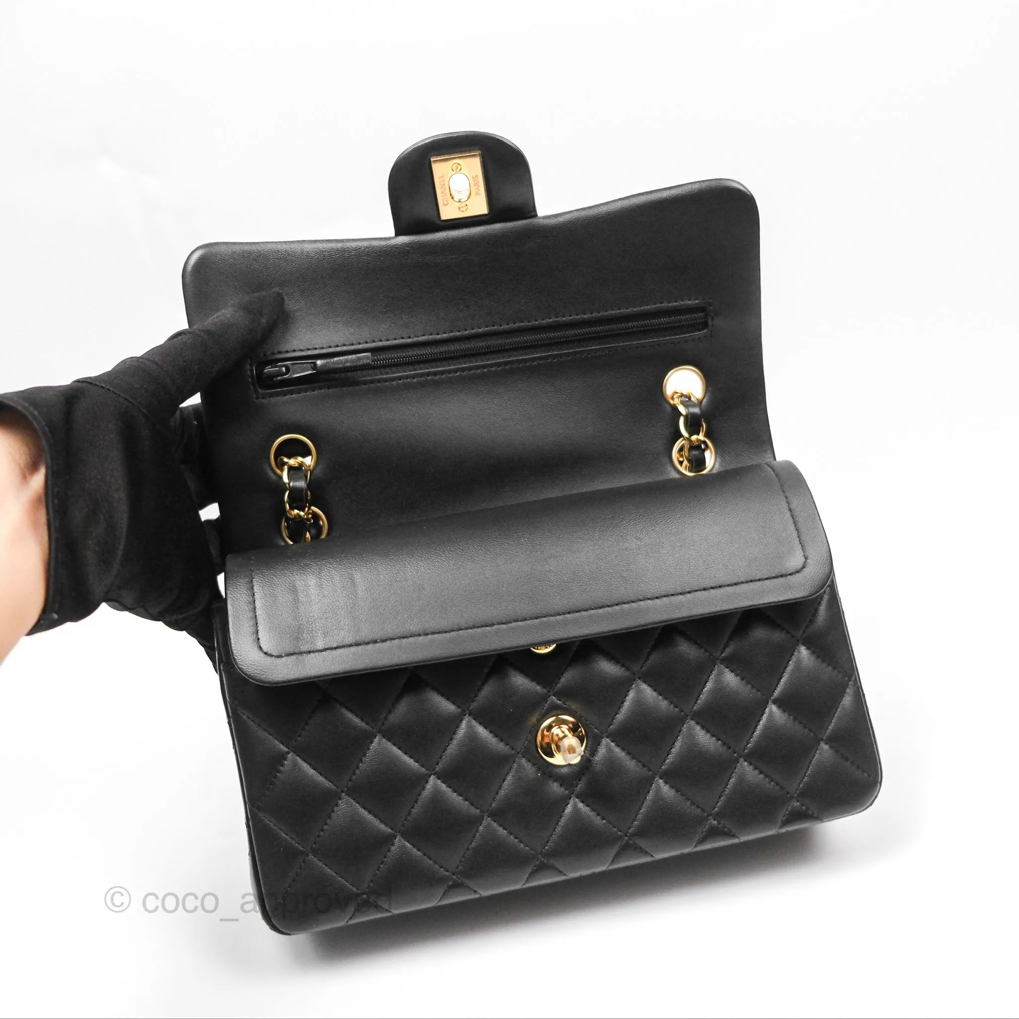 Chanel Small Classic Flap Quilted Black Lambskin Gold Hardware