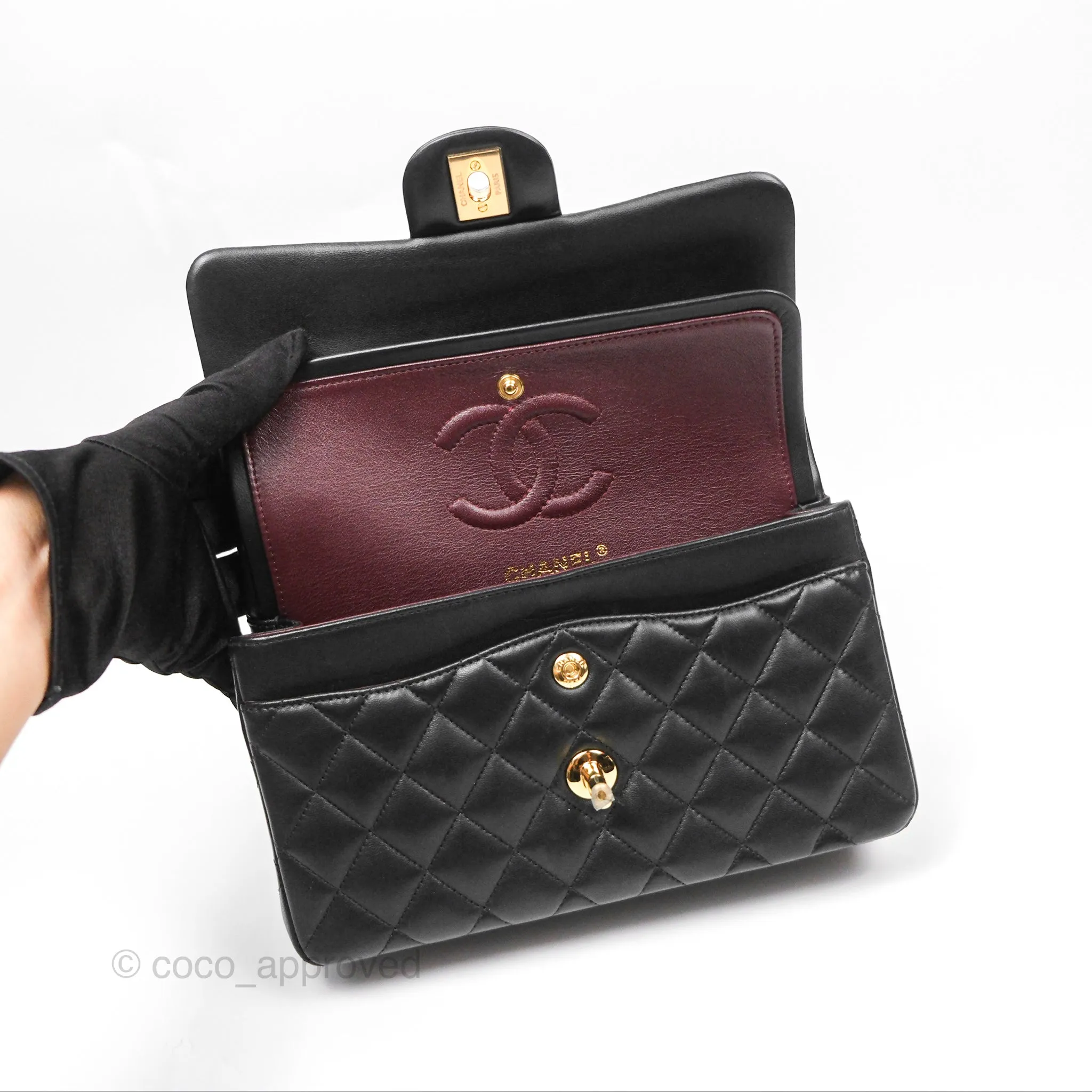 Chanel Small Classic Flap Quilted Black Lambskin Gold Hardware