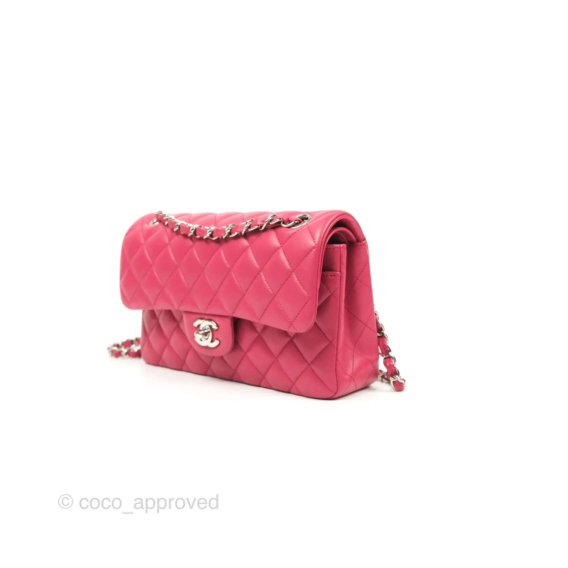 Chanel Small Classic Flap Quilted Dark Rosy Pink Lambskin Silver Hardware