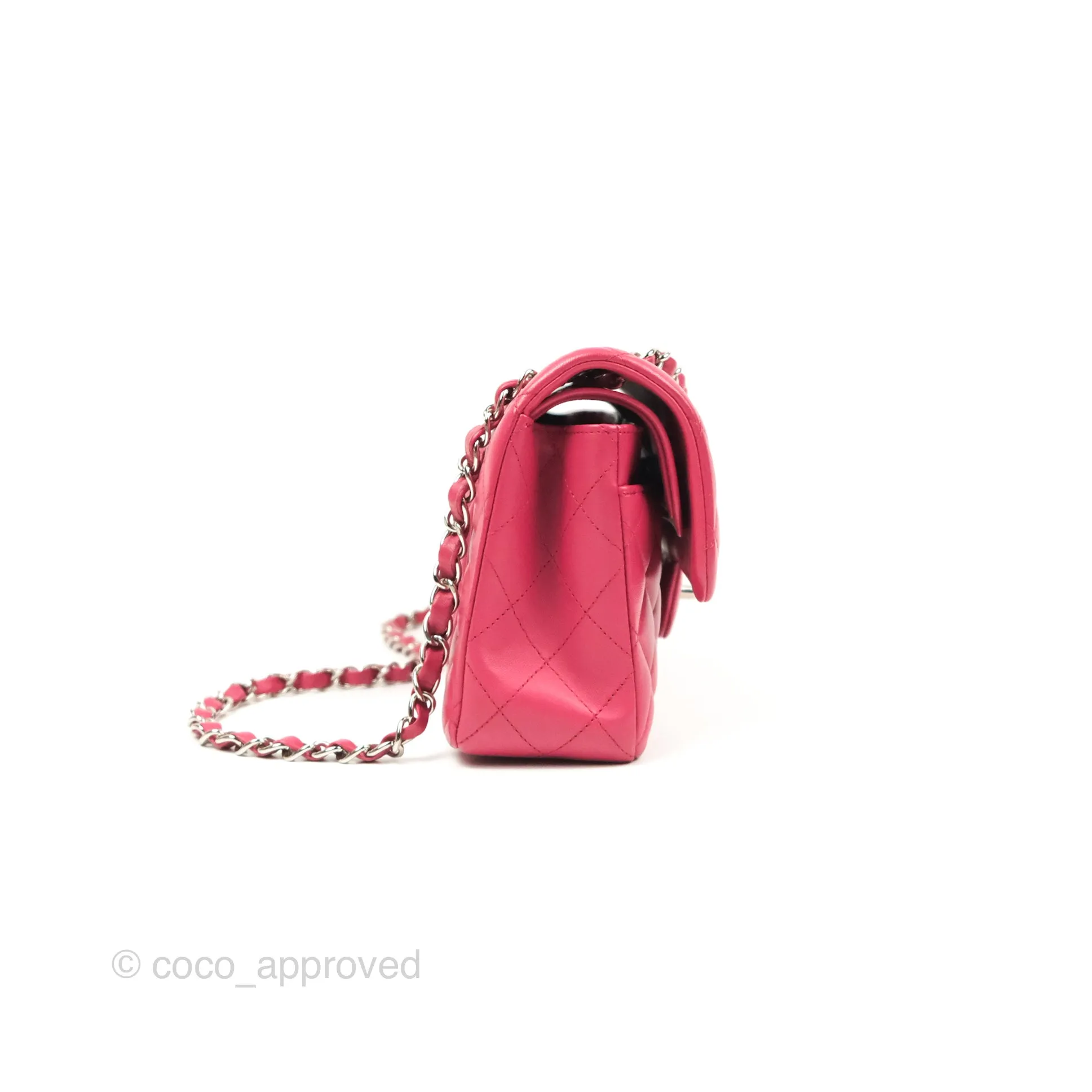 Chanel Small Classic Flap Quilted Dark Rosy Pink Lambskin Silver Hardware