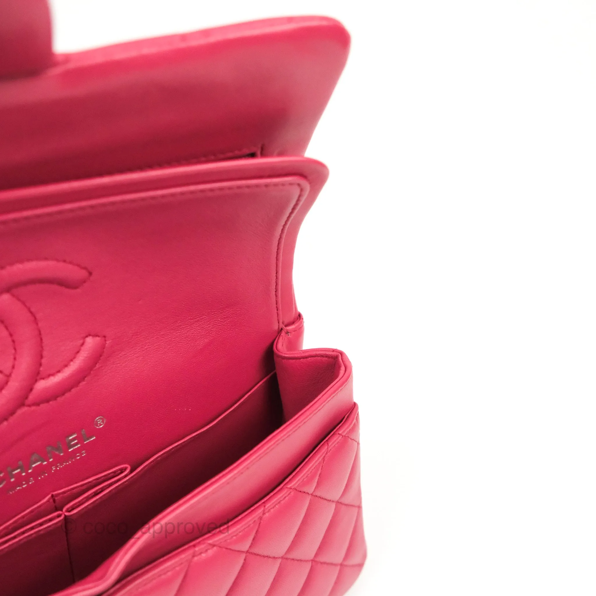 Chanel Small Classic Flap Quilted Dark Rosy Pink Lambskin Silver Hardware