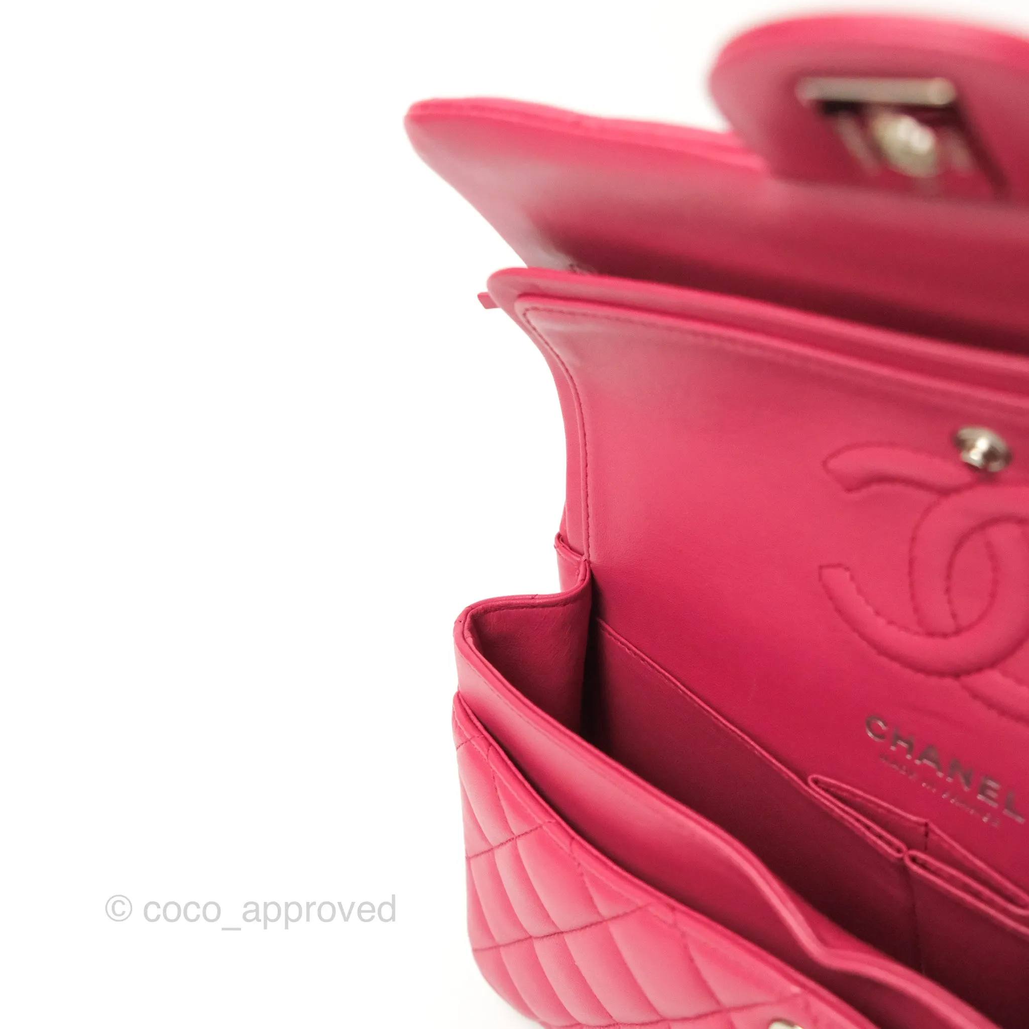Chanel Small Classic Flap Quilted Dark Rosy Pink Lambskin Silver Hardware