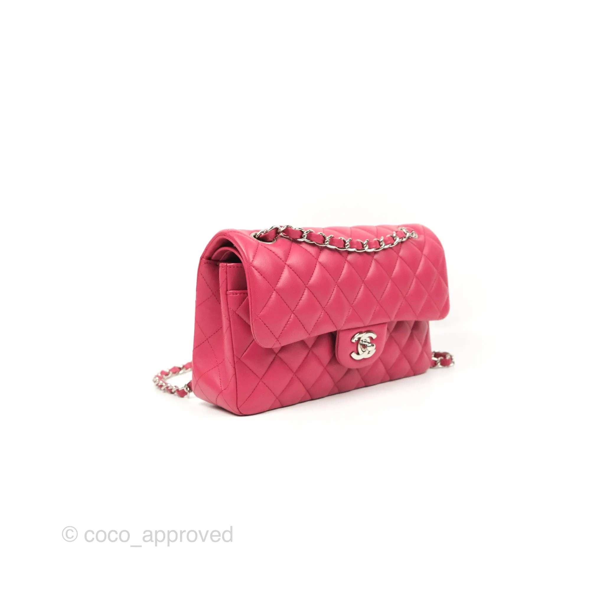 Chanel Small Classic Flap Quilted Dark Rosy Pink Lambskin Silver Hardware
