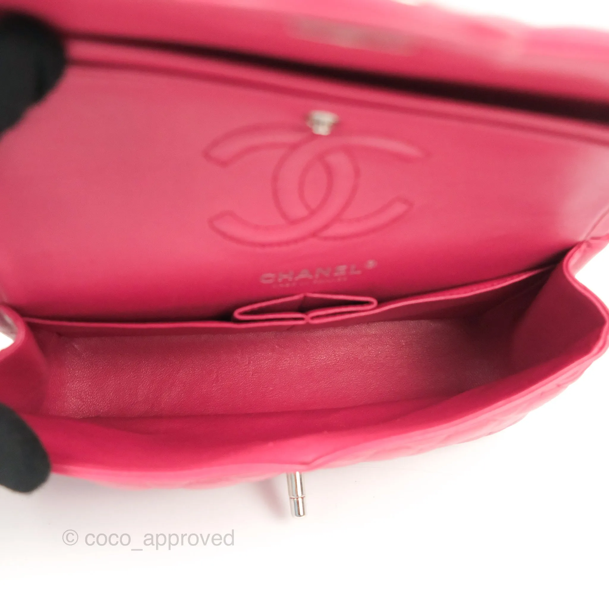 Chanel Small Classic Flap Quilted Dark Rosy Pink Lambskin Silver Hardware