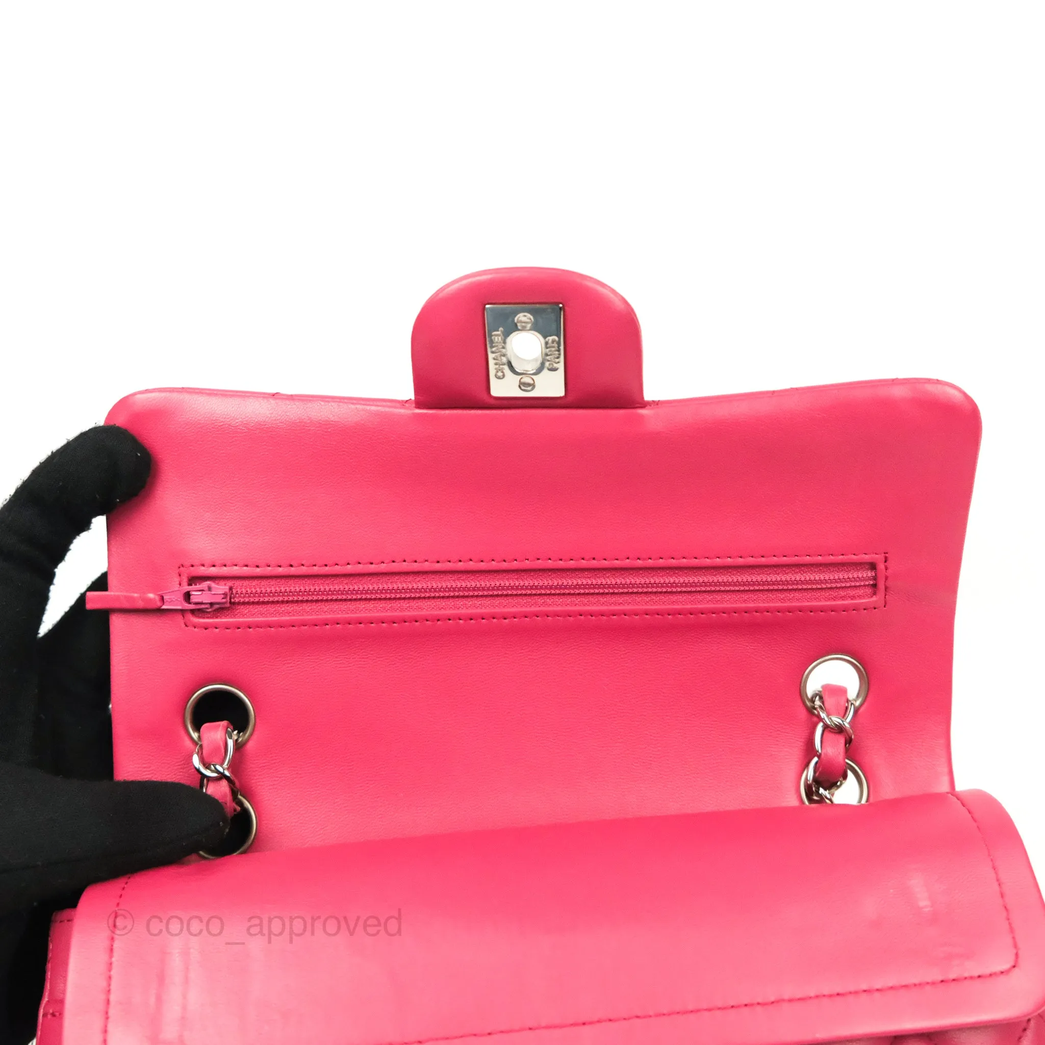 Chanel Small Classic Flap Quilted Dark Rosy Pink Lambskin Silver Hardware