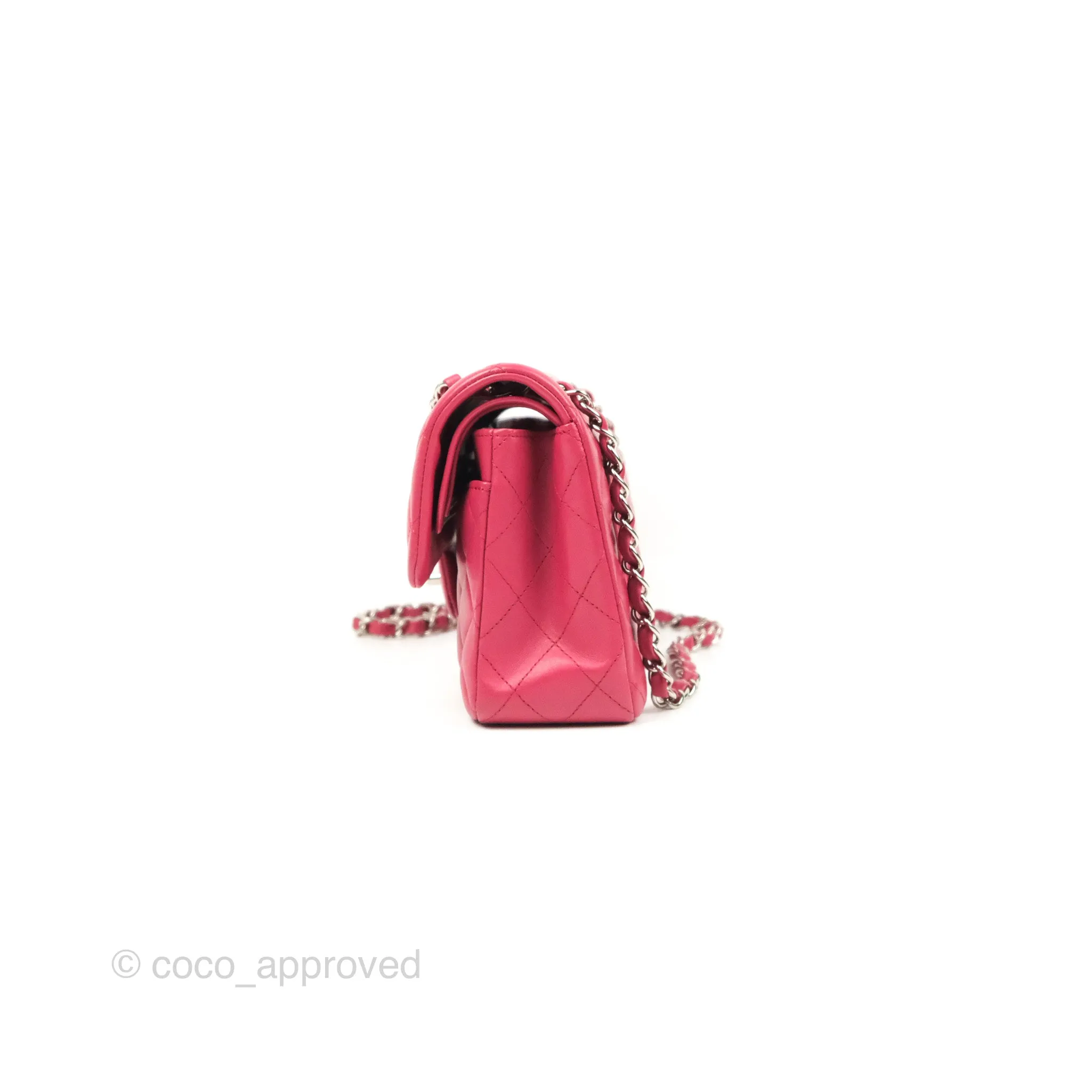 Chanel Small Classic Flap Quilted Dark Rosy Pink Lambskin Silver Hardware