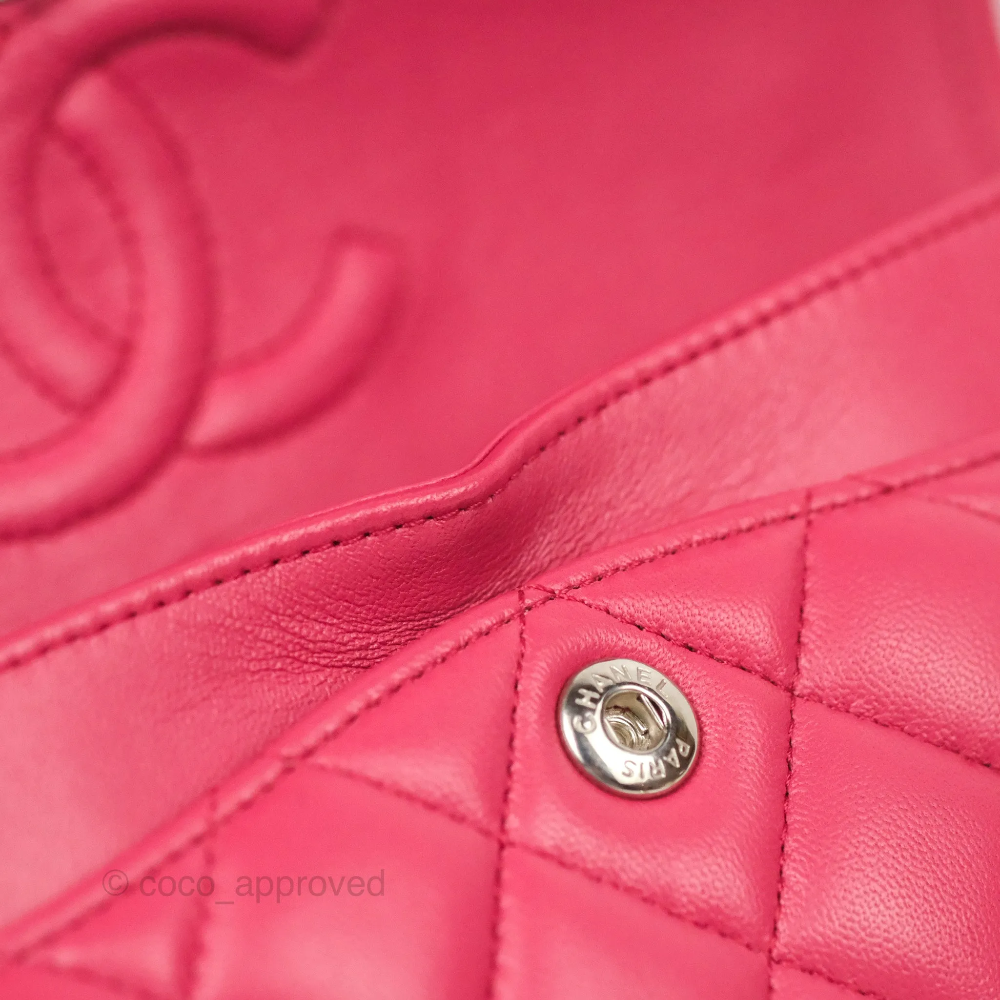 Chanel Small Classic Flap Quilted Dark Rosy Pink Lambskin Silver Hardware
