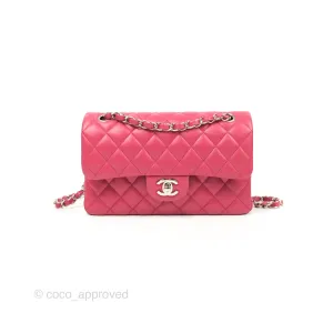 Chanel Small Classic Flap Quilted Dark Rosy Pink Lambskin Silver Hardware