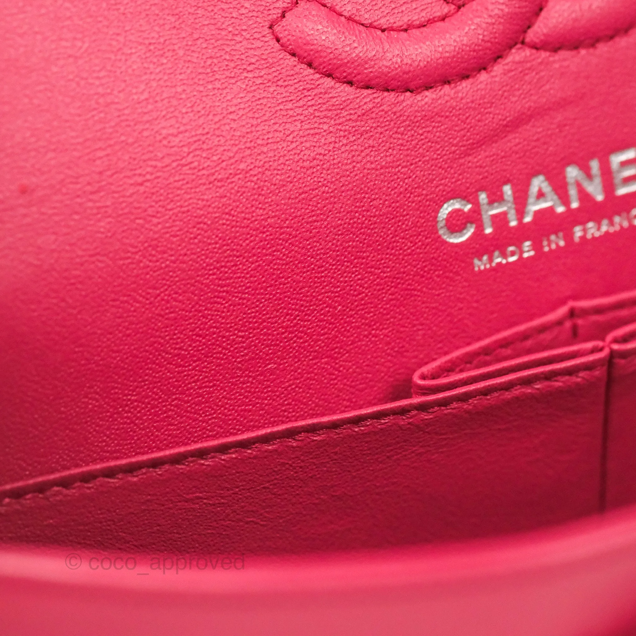 Chanel Small Classic Flap Quilted Dark Rosy Pink Lambskin Silver Hardware