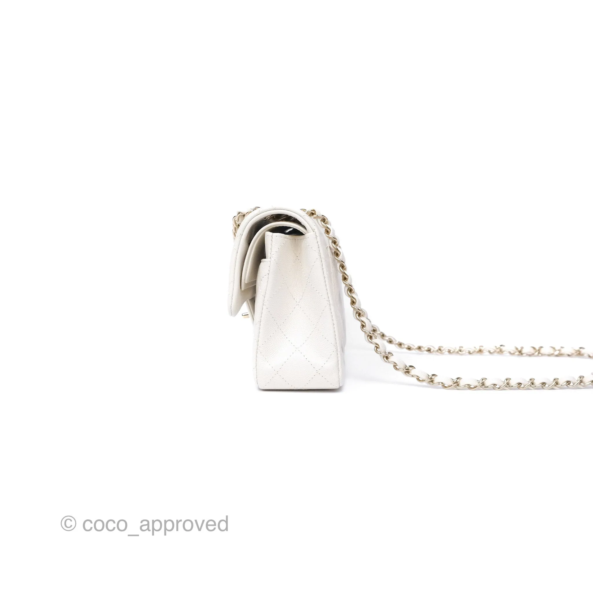 Chanel Small Classic Flap Quilted Ivory White Caviar Gold Hardware