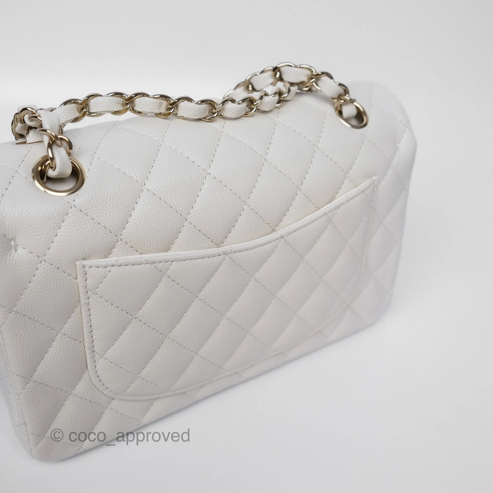 Chanel Small Classic Flap Quilted Ivory White Caviar Gold Hardware