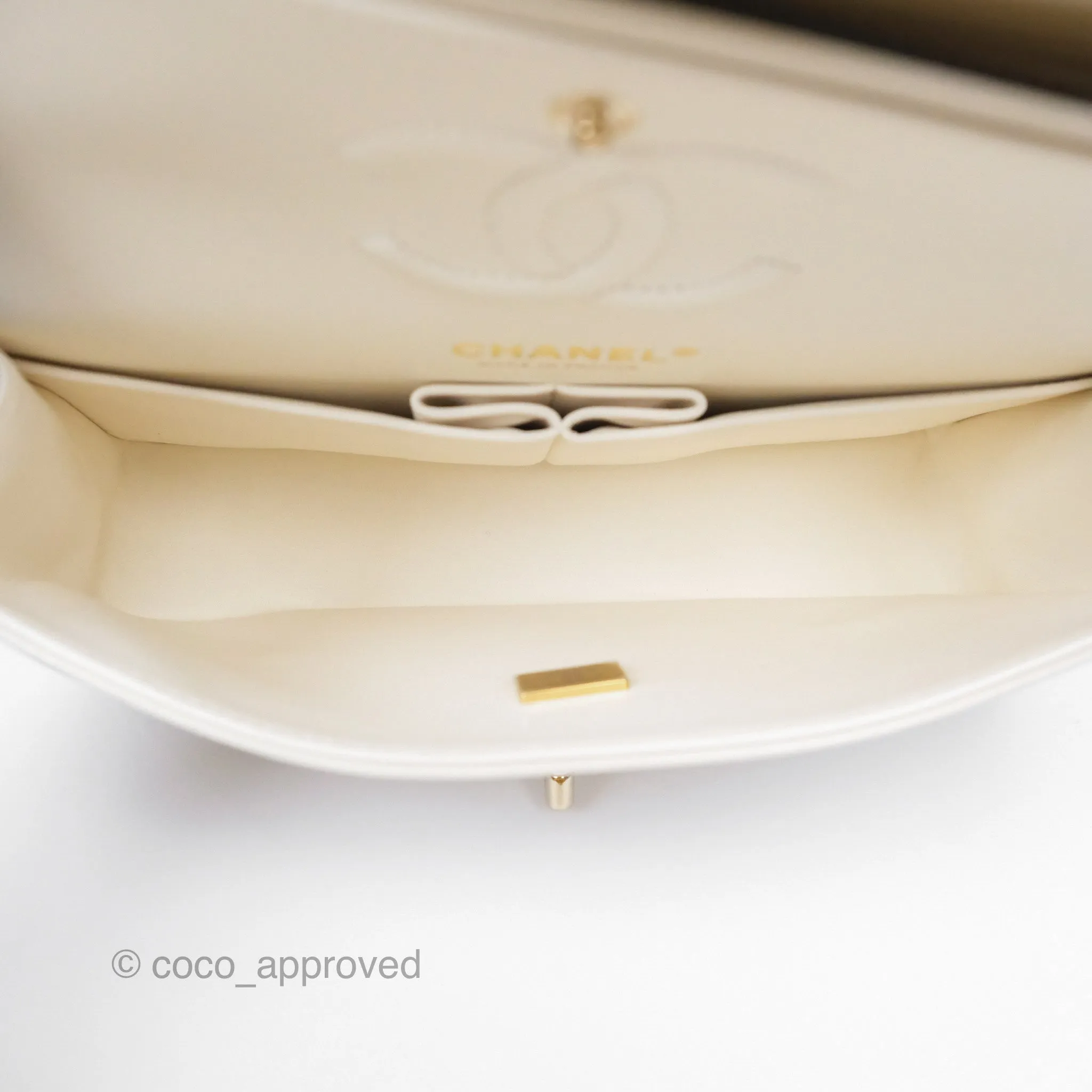 Chanel Small Classic Flap Quilted Ivory White Caviar Gold Hardware