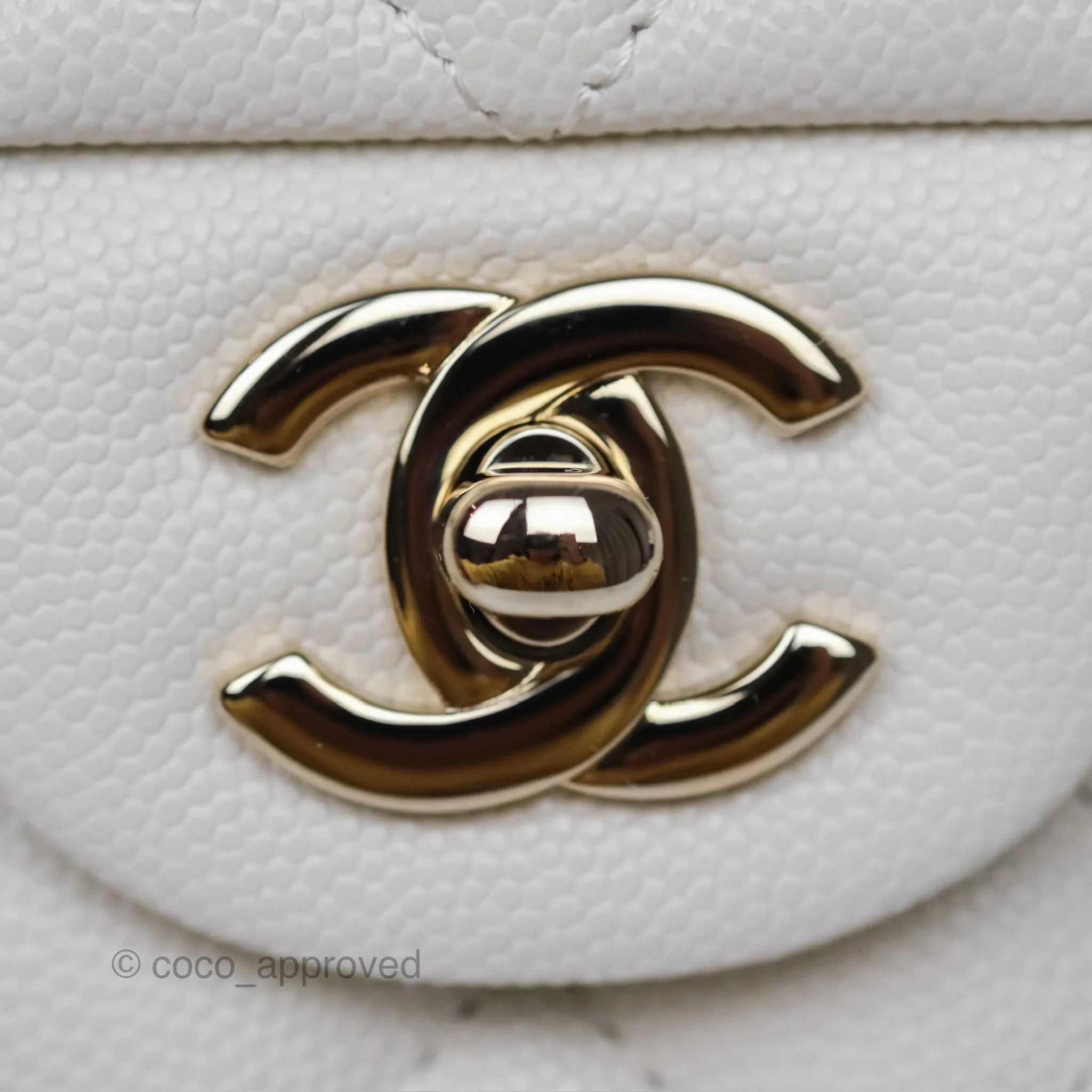 Chanel Small Classic Flap Quilted Ivory White Caviar Gold Hardware