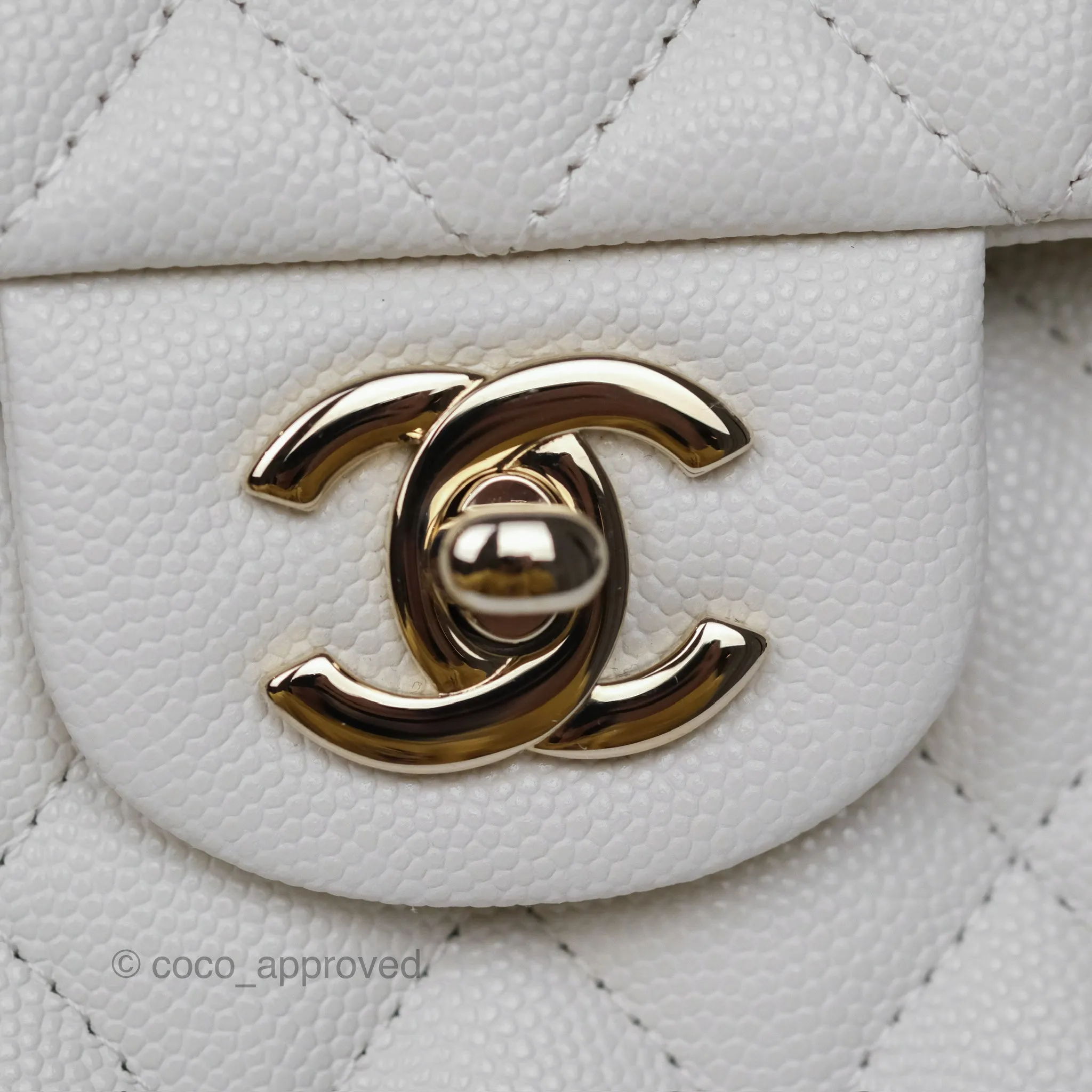 Chanel Small Classic Flap Quilted Ivory White Caviar Gold Hardware