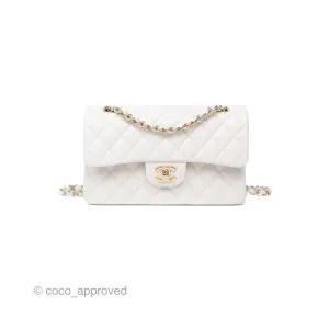 Chanel Small Classic Flap Quilted Ivory White Caviar Gold Hardware