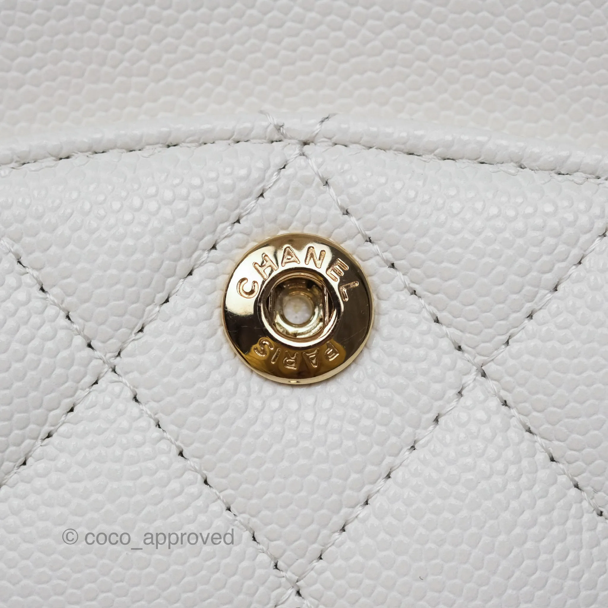 Chanel Small Classic Flap Quilted Ivory White Caviar Gold Hardware