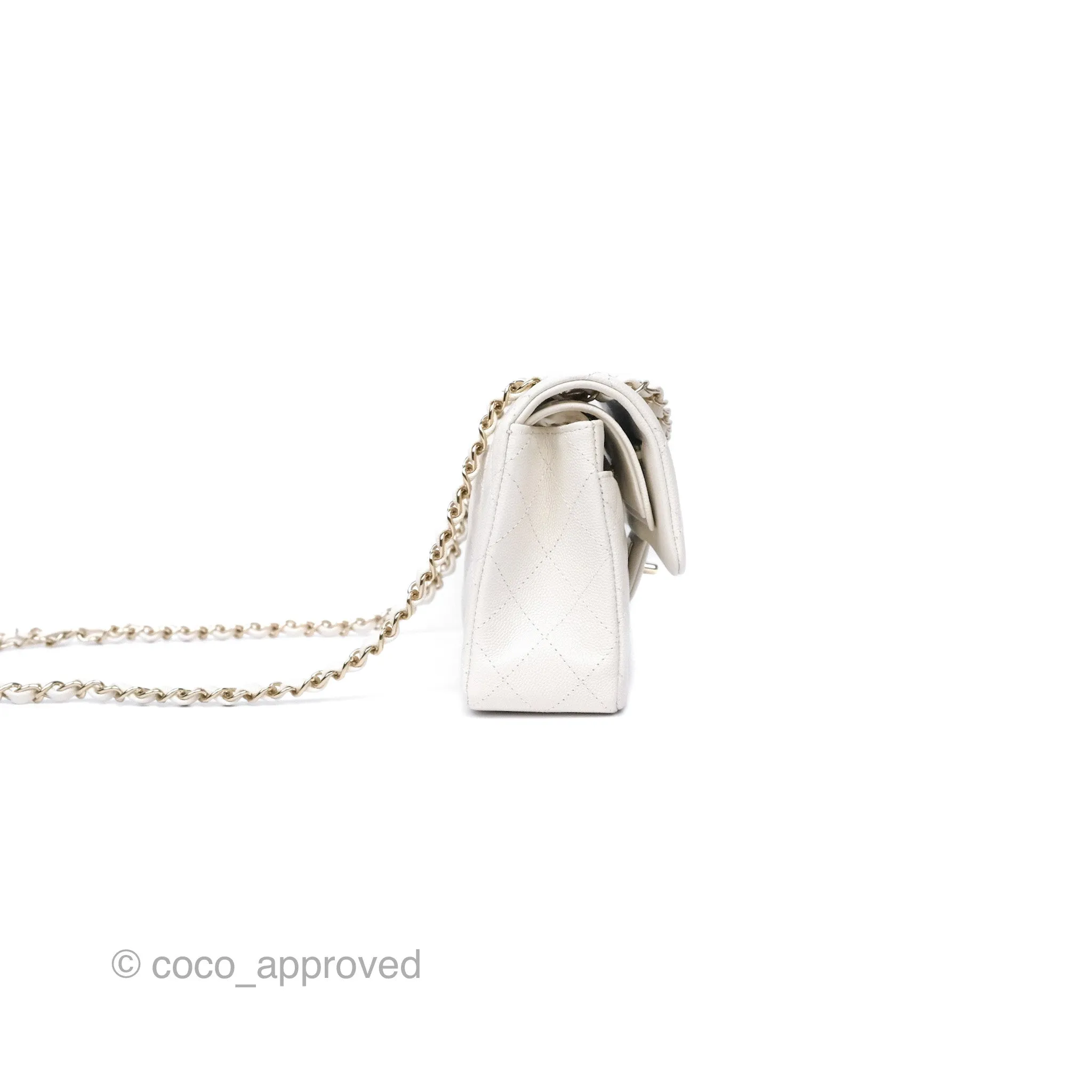 Chanel Small Classic Flap Quilted Ivory White Caviar Gold Hardware