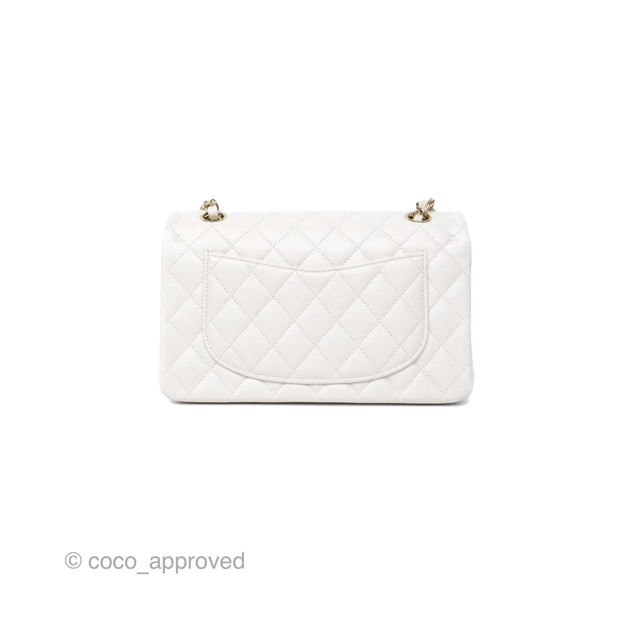 Chanel Small Classic Flap Quilted Ivory White Caviar Gold Hardware