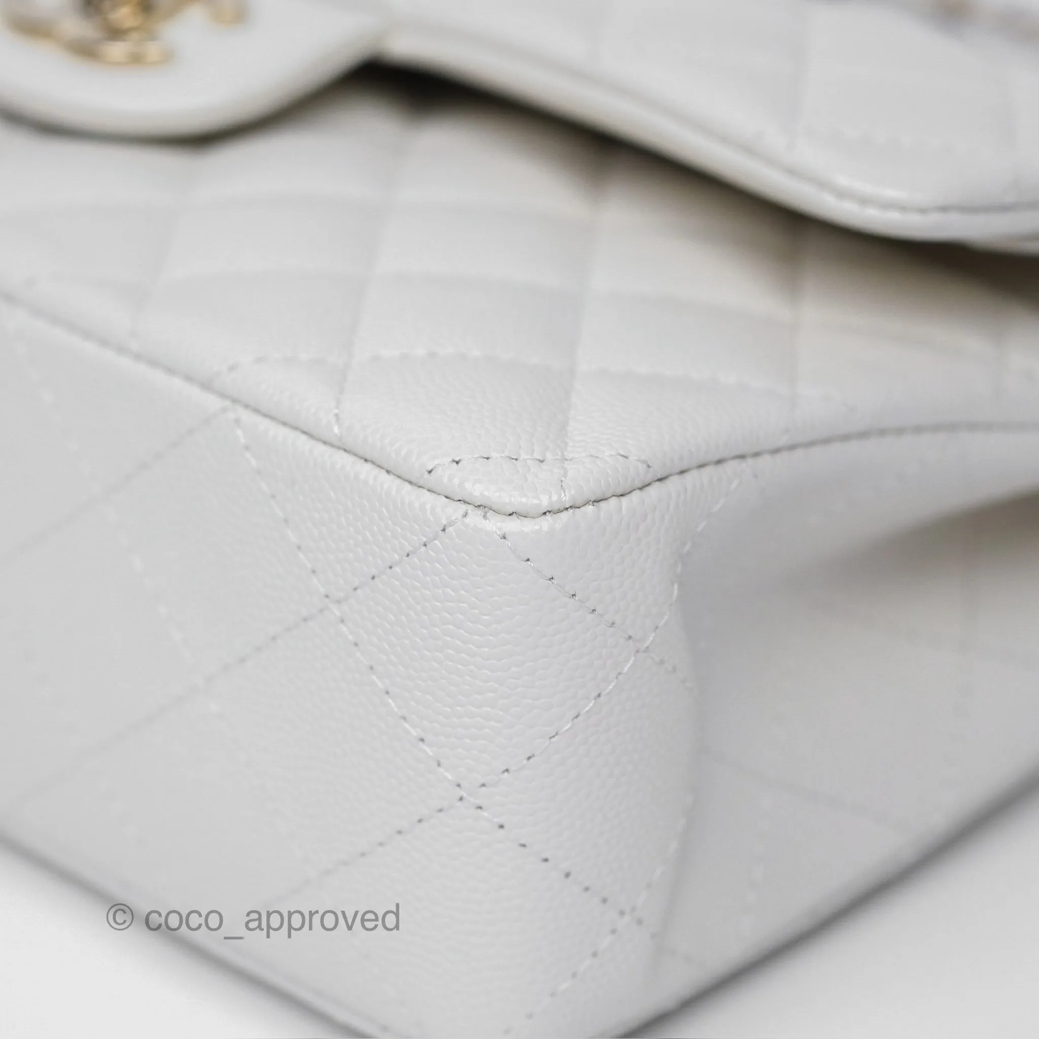 Chanel Small Classic Flap Quilted Ivory White Caviar Gold Hardware