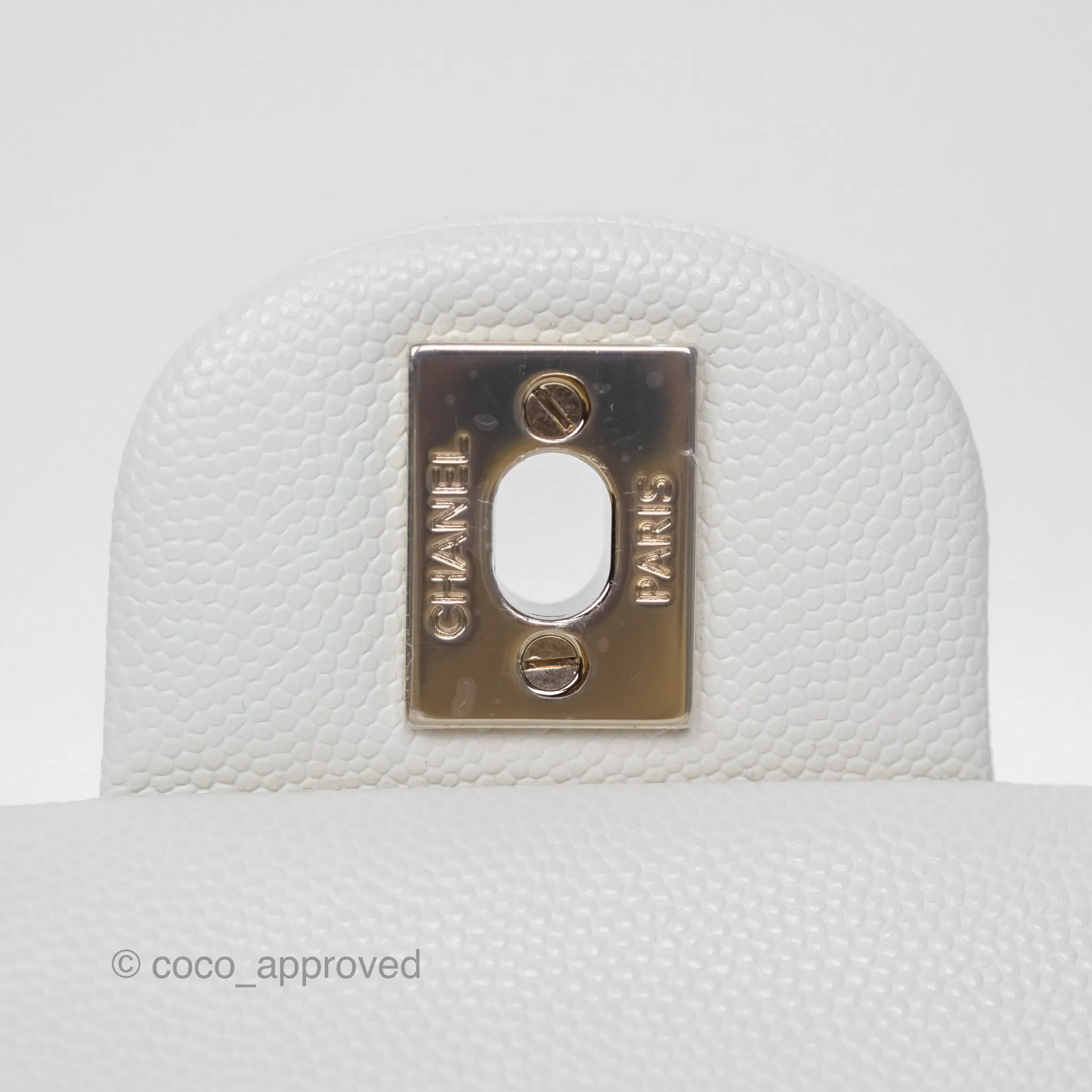 Chanel Small Classic Flap Quilted Ivory White Caviar Gold Hardware