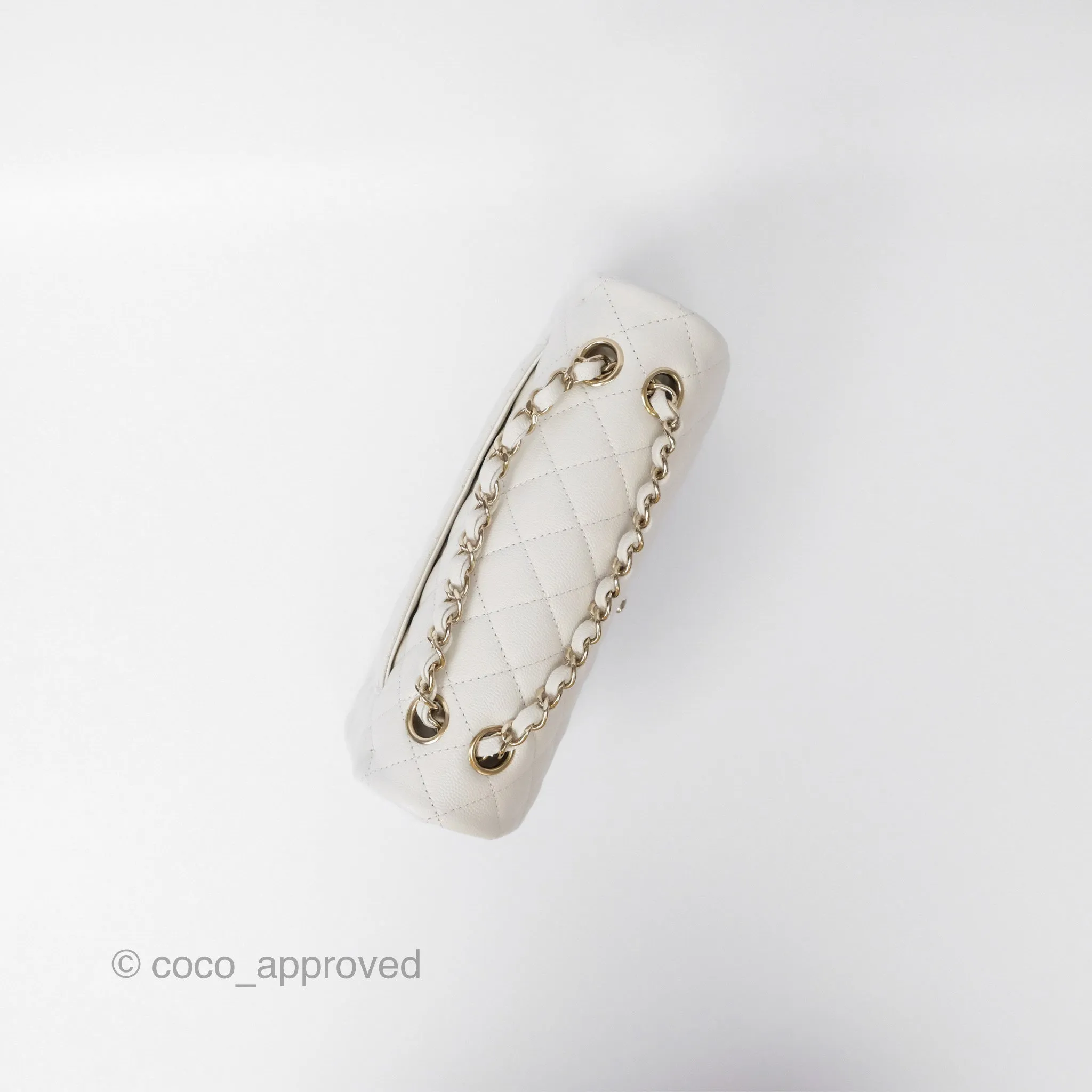 Chanel Small Classic Flap Quilted Ivory White Caviar Gold Hardware