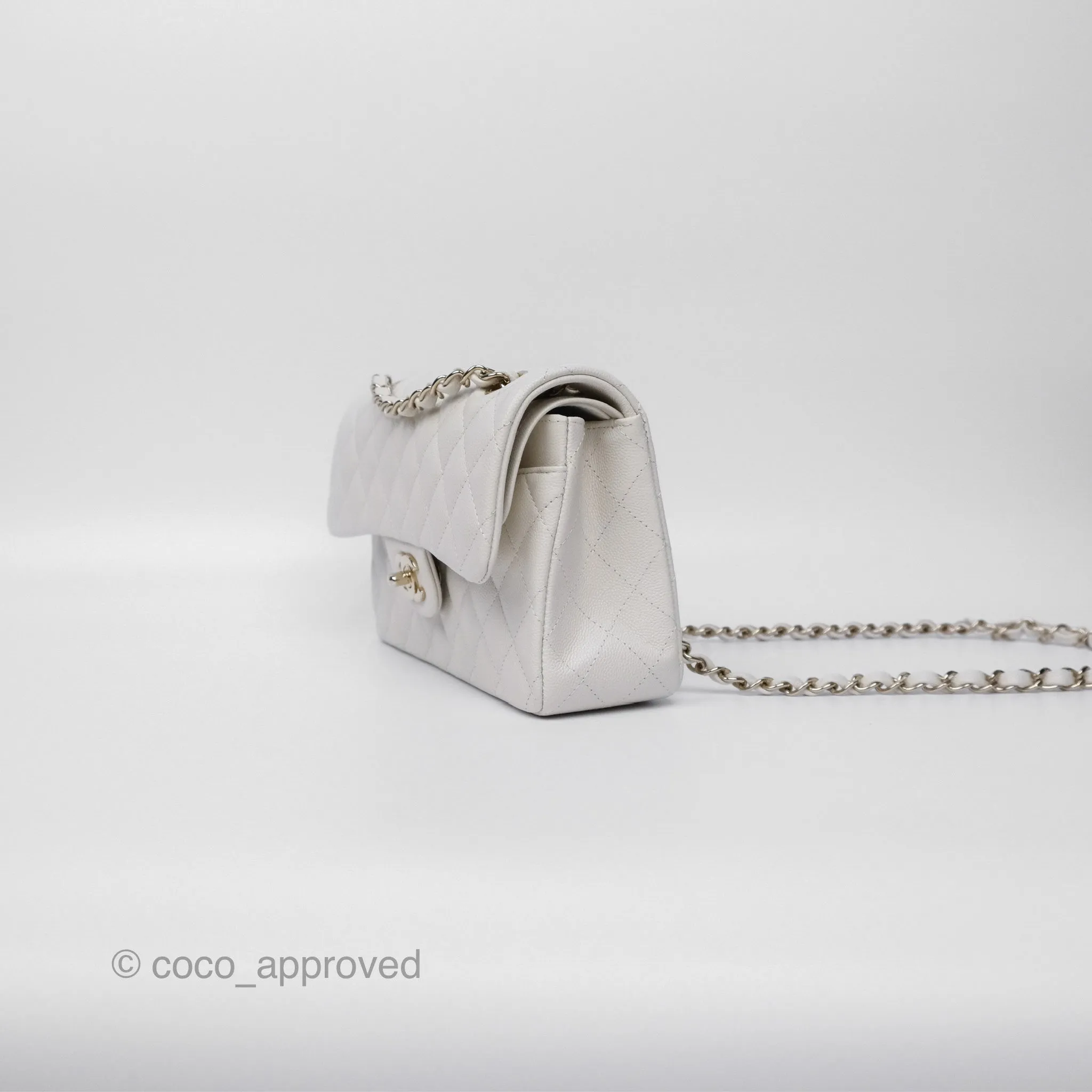 Chanel Small Classic Flap Quilted Ivory White Caviar Gold Hardware
