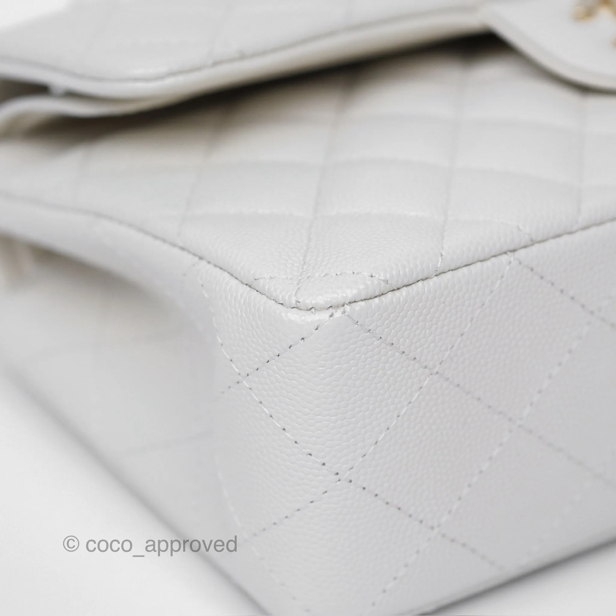Chanel Small Classic Flap Quilted Ivory White Caviar Gold Hardware