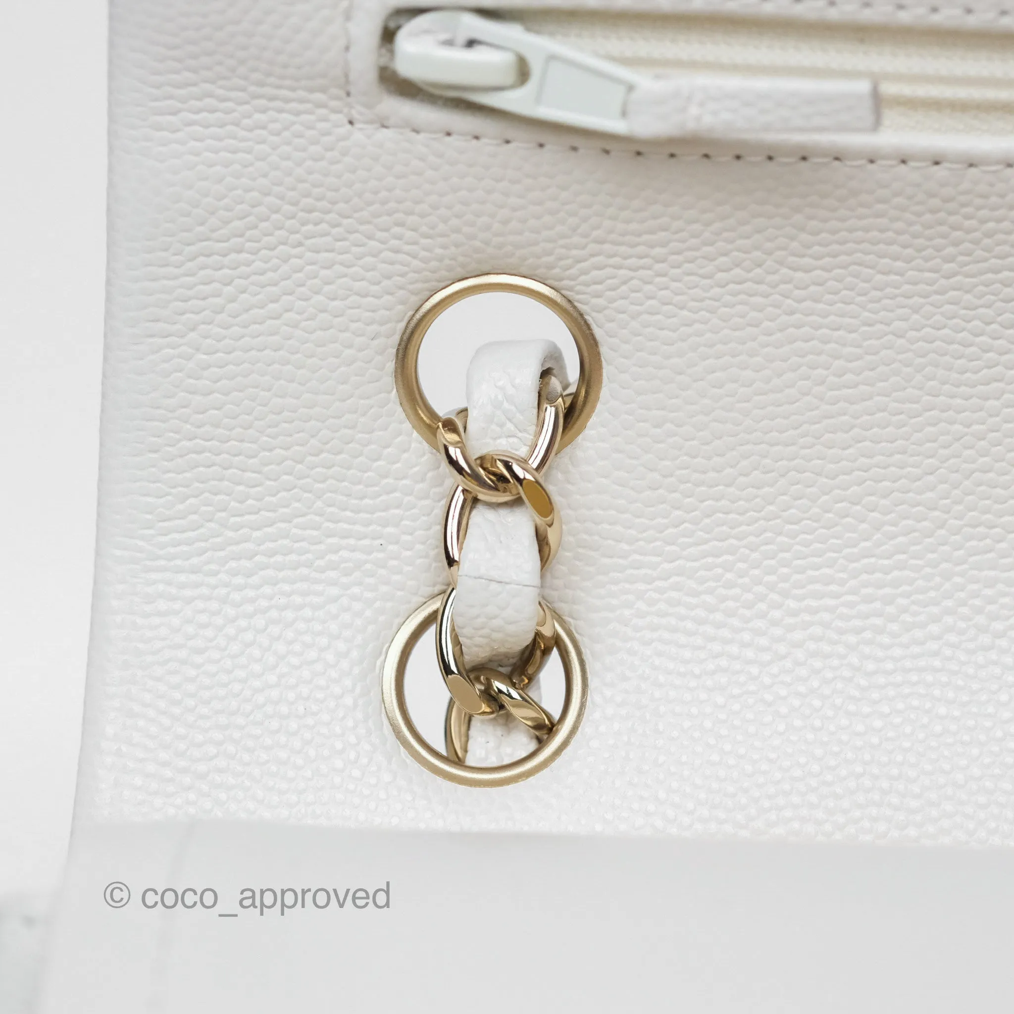Chanel Small Classic Flap Quilted Ivory White Caviar Gold Hardware