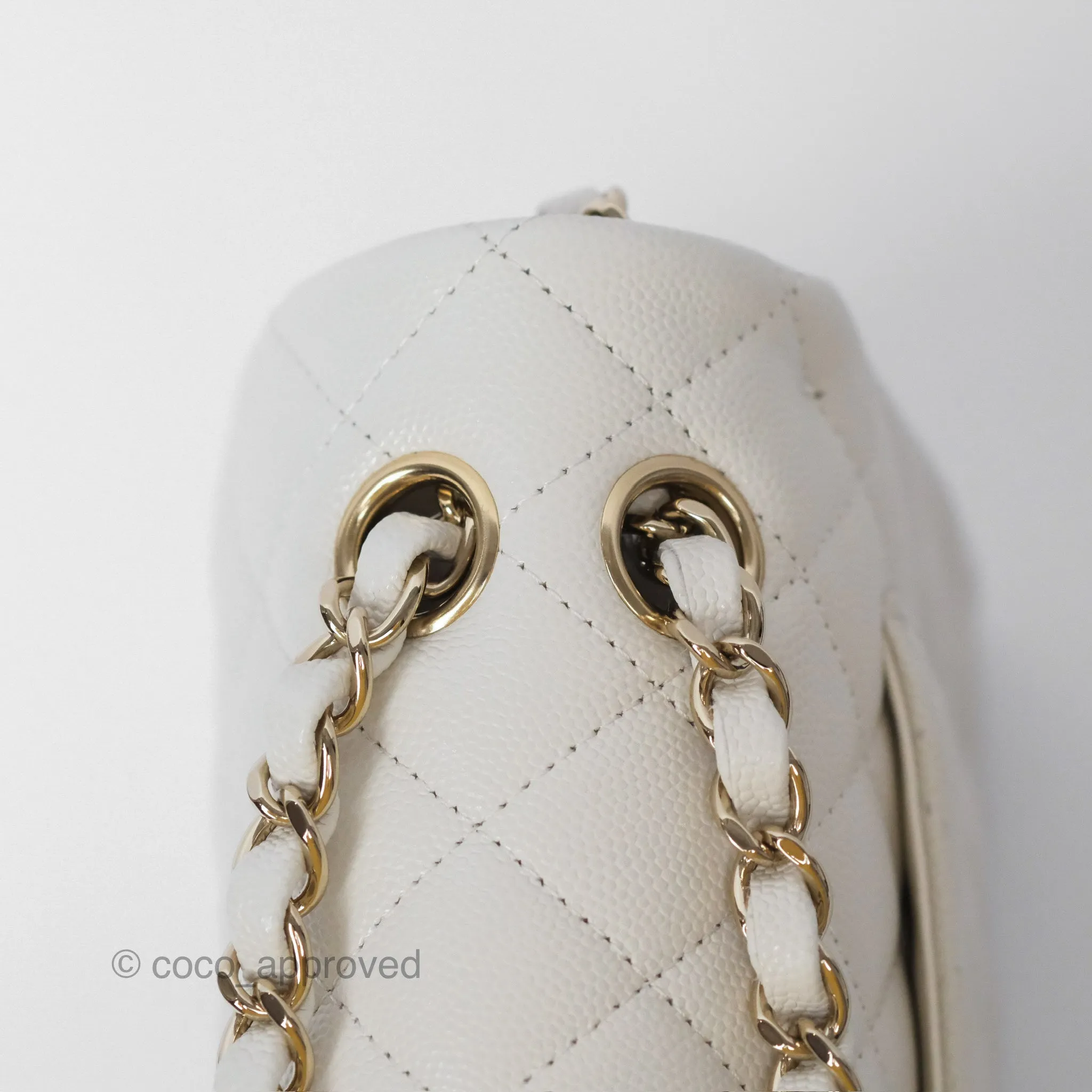 Chanel Small Classic Flap Quilted Ivory White Caviar Gold Hardware