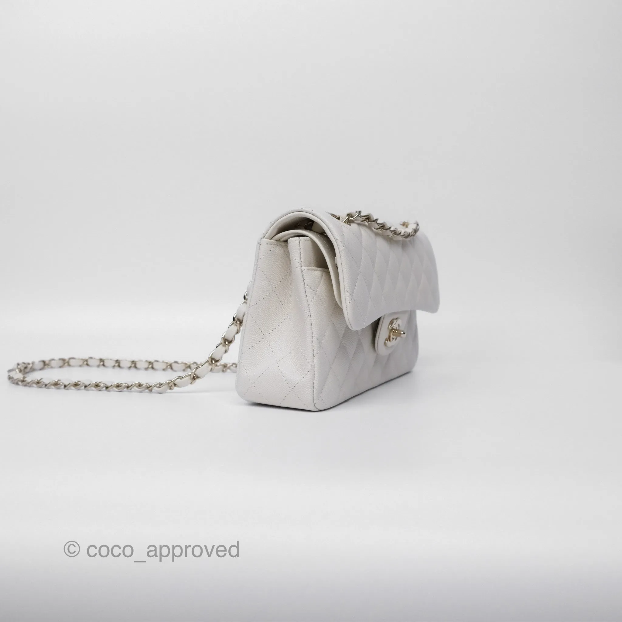 Chanel Small Classic Flap Quilted Ivory White Caviar Gold Hardware