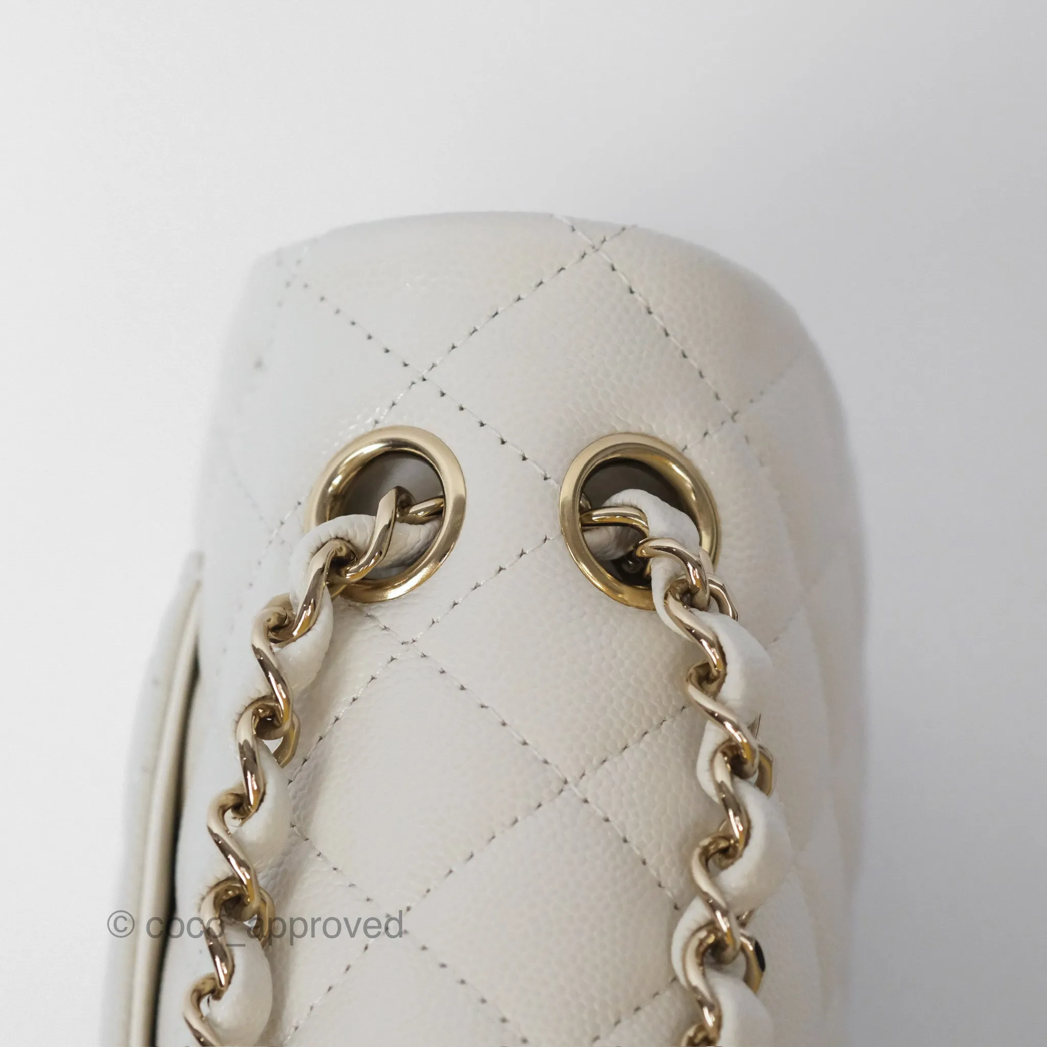 Chanel Small Classic Flap Quilted Ivory White Caviar Gold Hardware