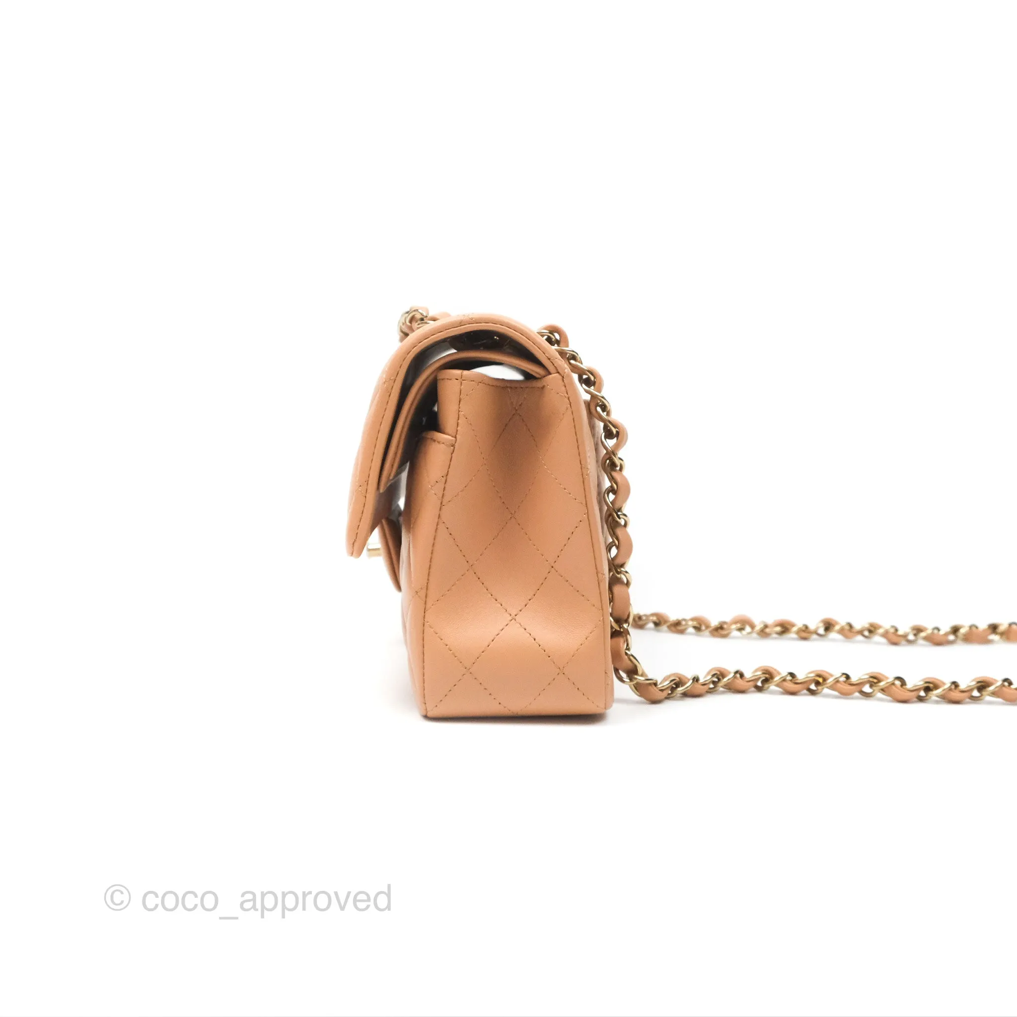 Chanel Small Classic Quilted Flap Beige Lambskin Gold Hardware 23K