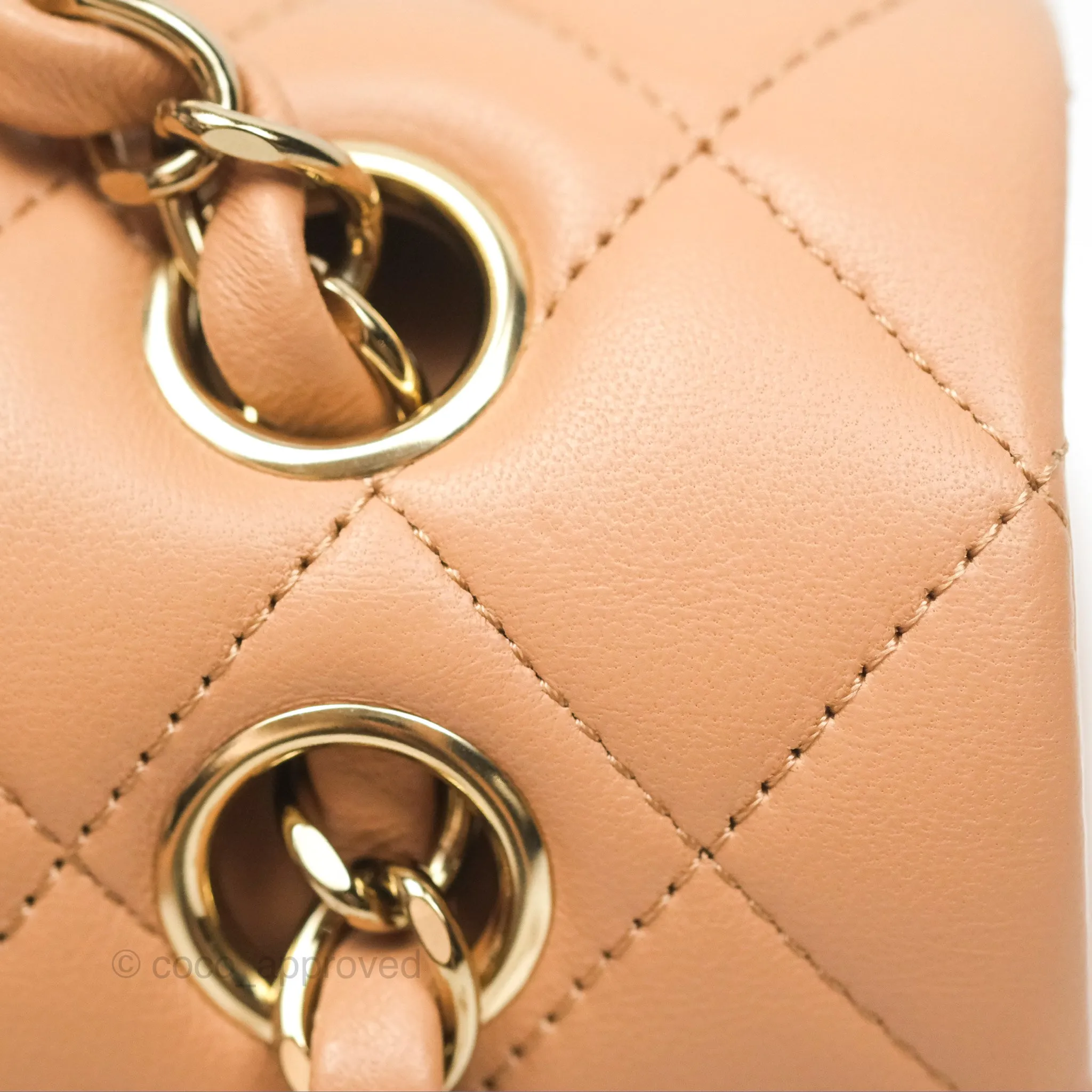 Chanel Small Classic Quilted Flap Beige Lambskin Gold Hardware 23K