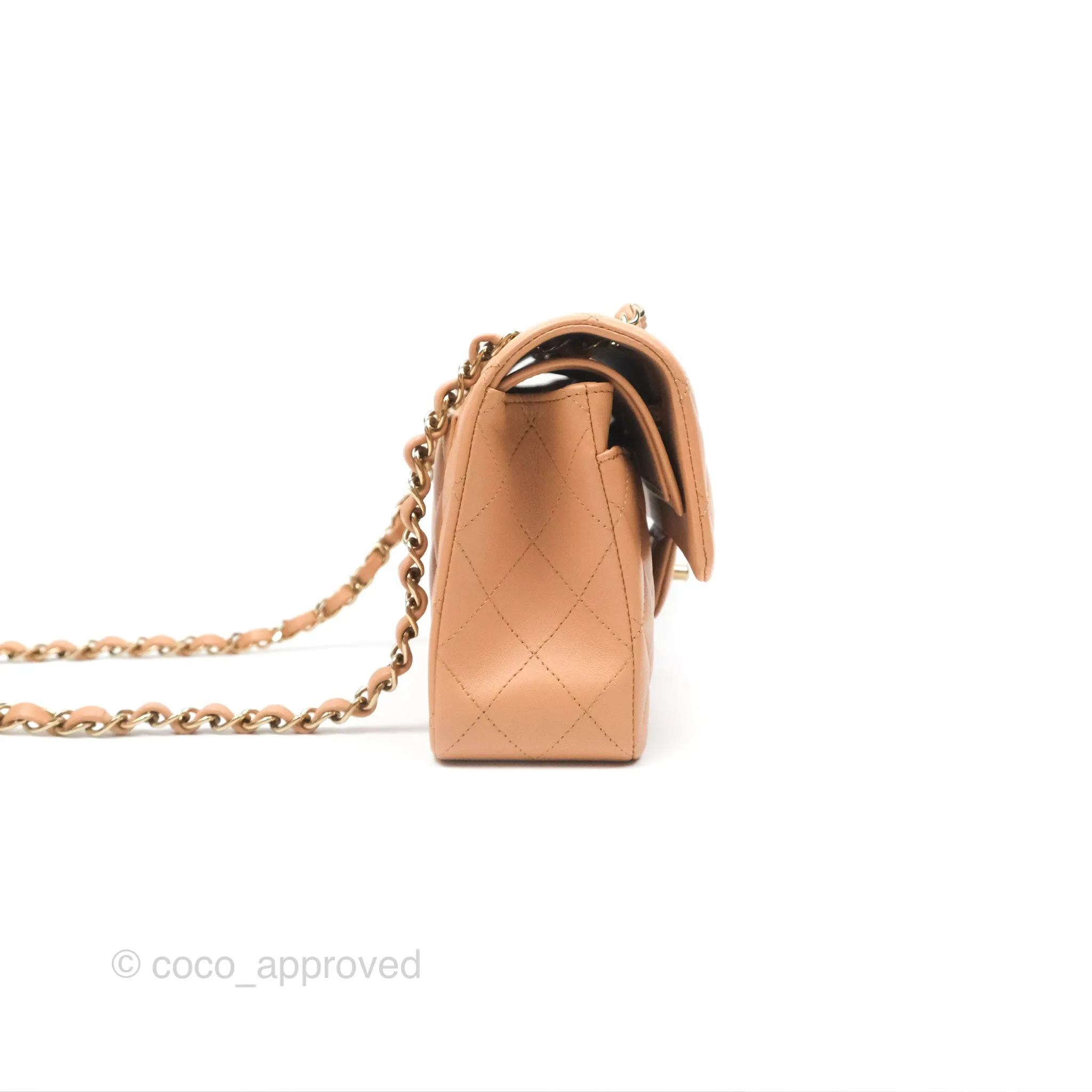 Chanel Small Classic Quilted Flap Beige Lambskin Gold Hardware 23K